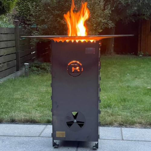Babossa Feuertonne mit Feuerplatte & Wokkrone, Steckbar Cortenstahl. Feuertonne mit Grillplatte