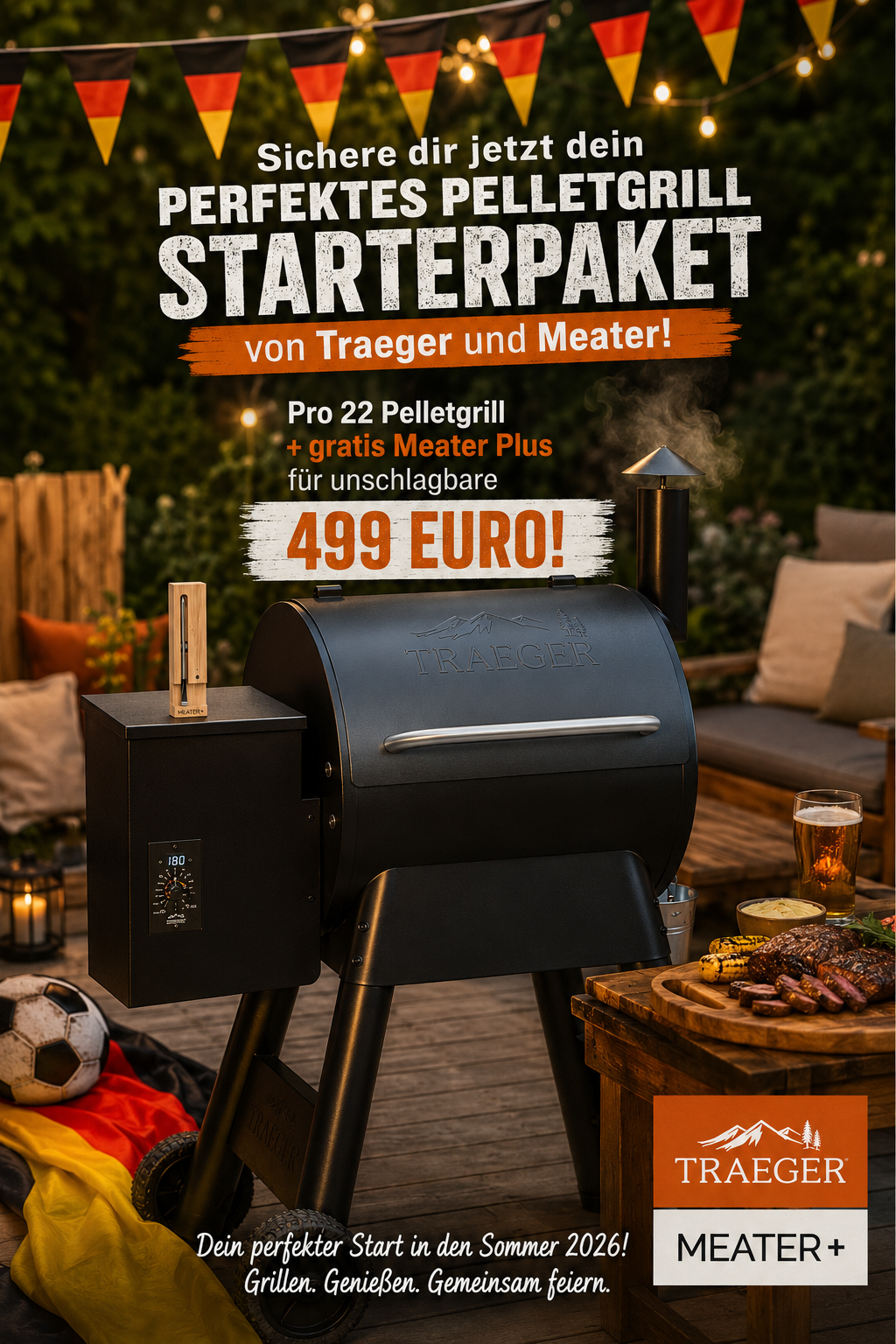 Traeger Pro 22 Pelletgrill + GRATIS Meater Plus Fleischthermometer