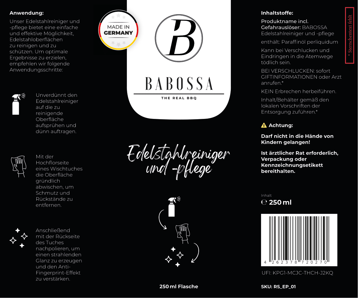 Babossa Edelstahlreiniger und - pflege - Grillstar.deBabossa Edelstahlreiniger und - pflegeReinigerBabossaGrillstar.deRS_EP_014262378720270