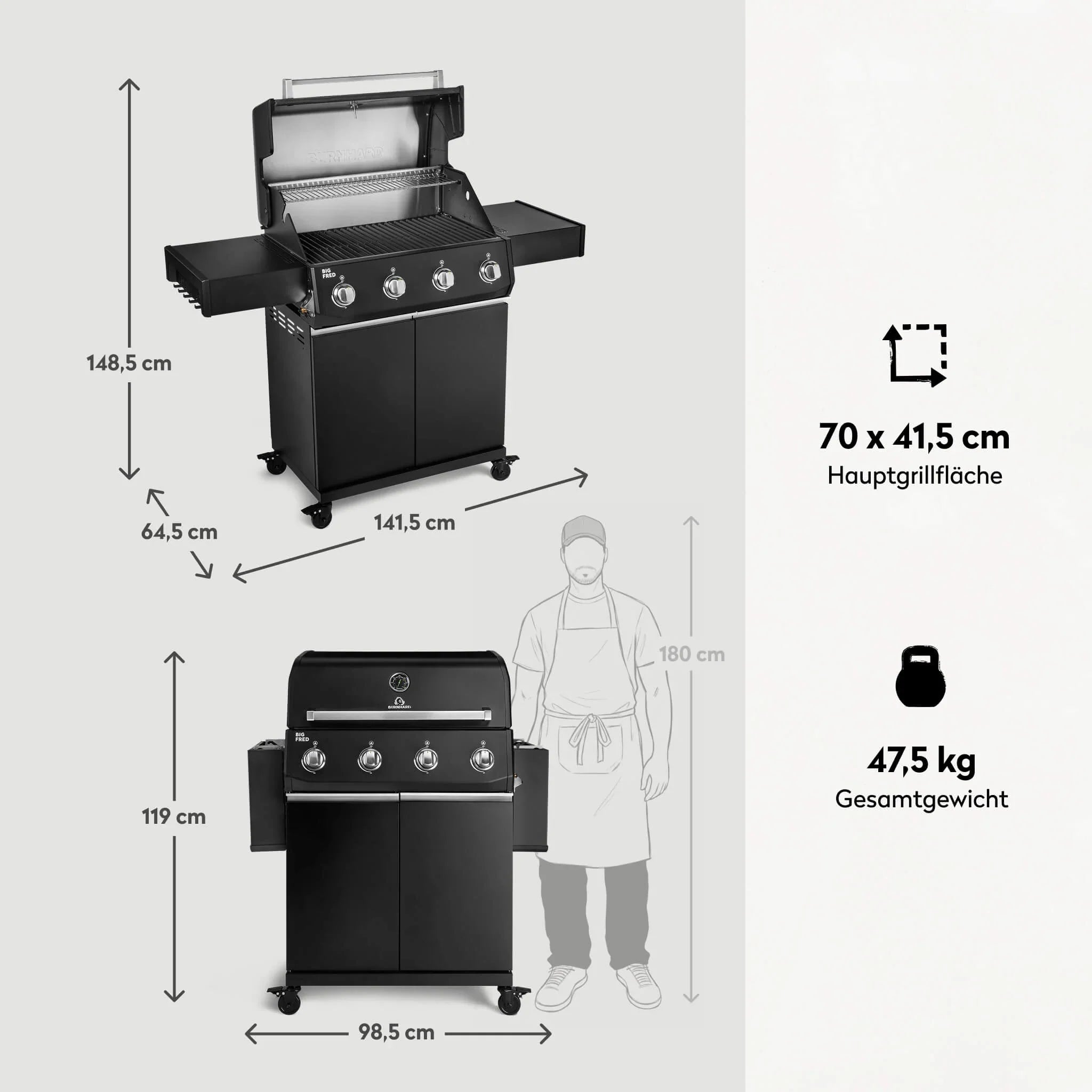 Burnhard Big FRED Base Gasgrill 4 - Brenner Basic mit Gusseisenrost Series 4 - Grillstar.deBurnhard Big FRED Base Gasgrill 4 - Brenner Basic mit Gusseisenrost Series 4BurnhardGrillstar.de