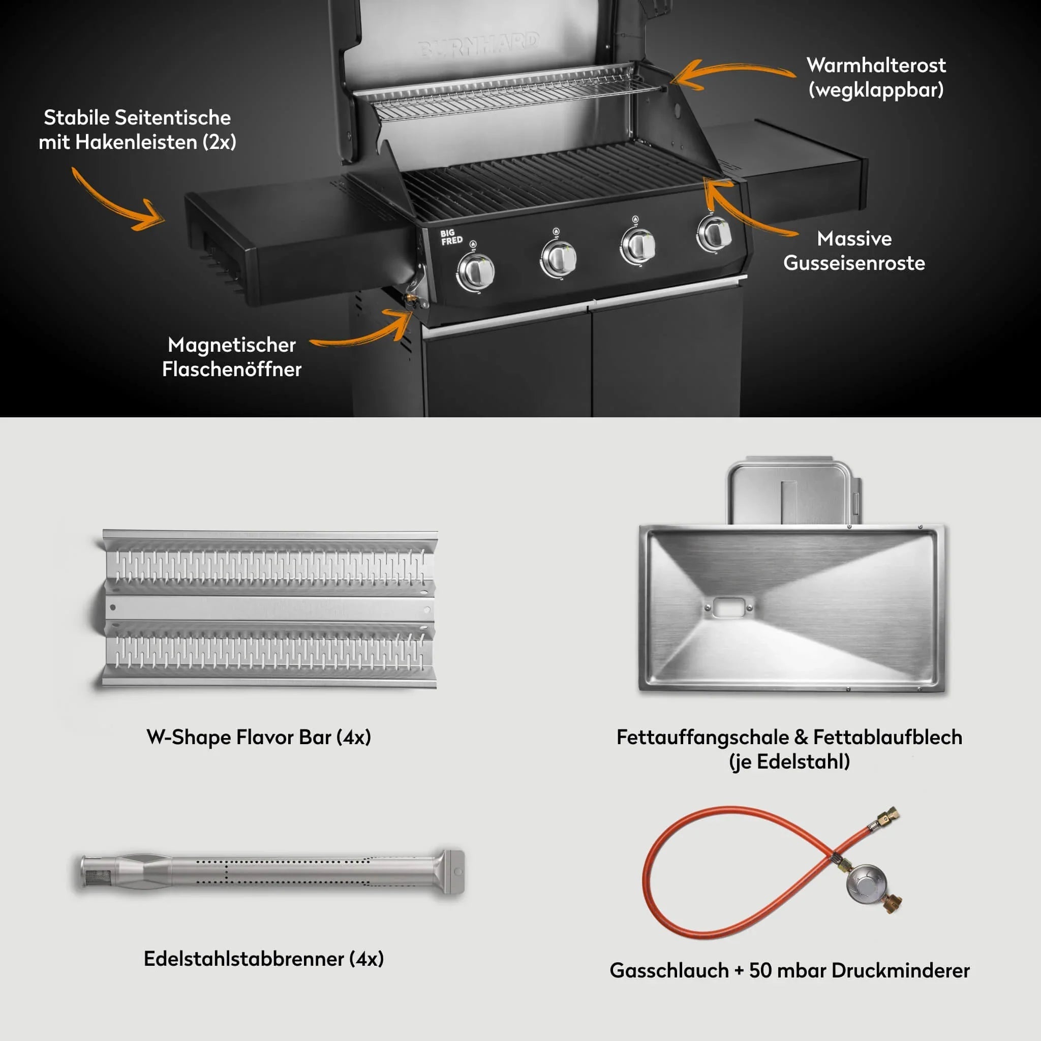 Burnhard Big FRED Base Gasgrill 4 - Brenner Basic mit Gusseisenrost Series 4 - Grillstar.deBurnhard Big FRED Base Gasgrill 4 - Brenner Basic mit Gusseisenrost Series 4BurnhardGrillstar.de