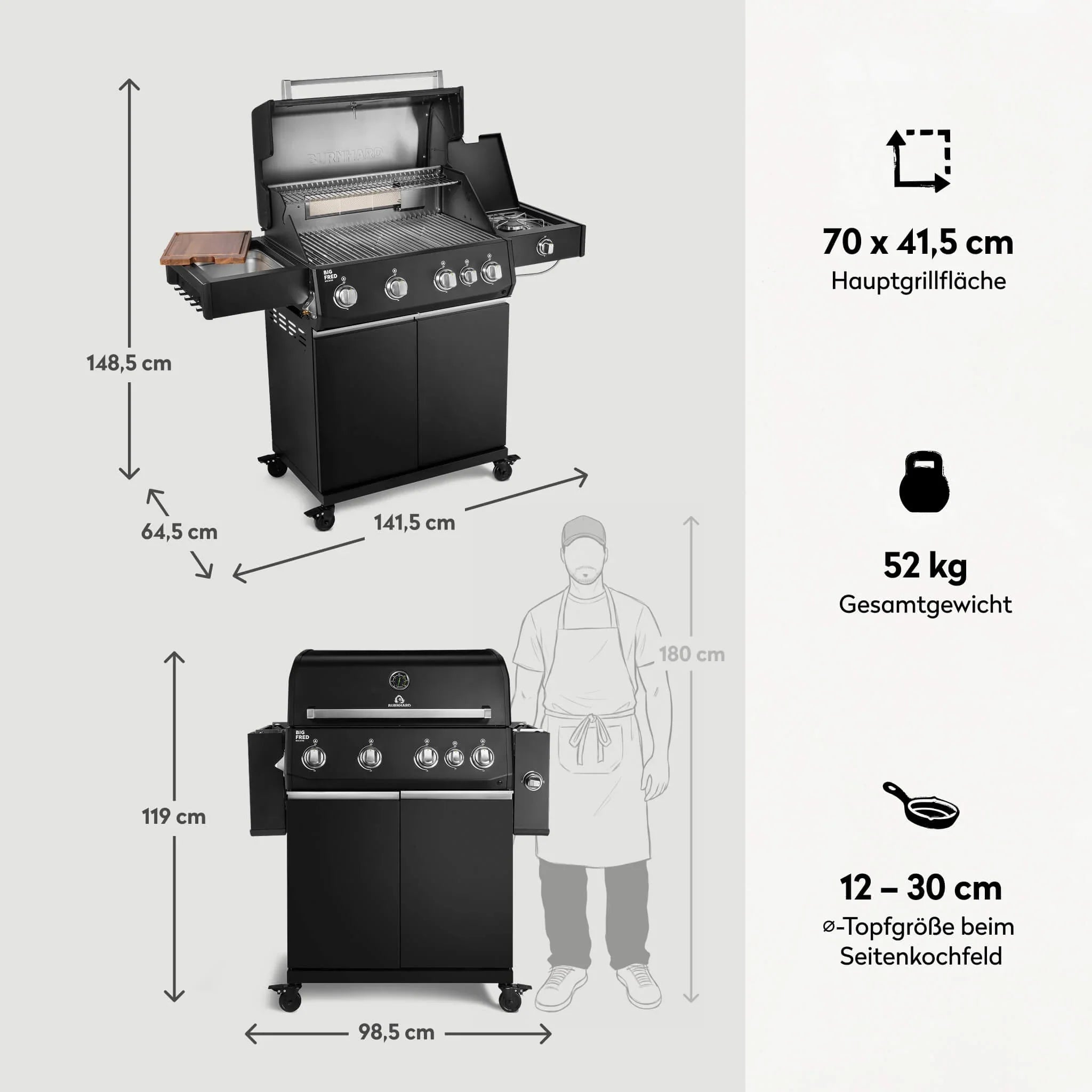 Burnhard Big FRED Deluxe Gasgrill Black Edition 4 - Brenner mit Edelstahlrost Series 4 - Grillstar.deBurnhard Big FRED Deluxe Gasgrill Black Edition 4 - Brenner mit Edelstahlrost Series 4BurnhardGrillstar.de