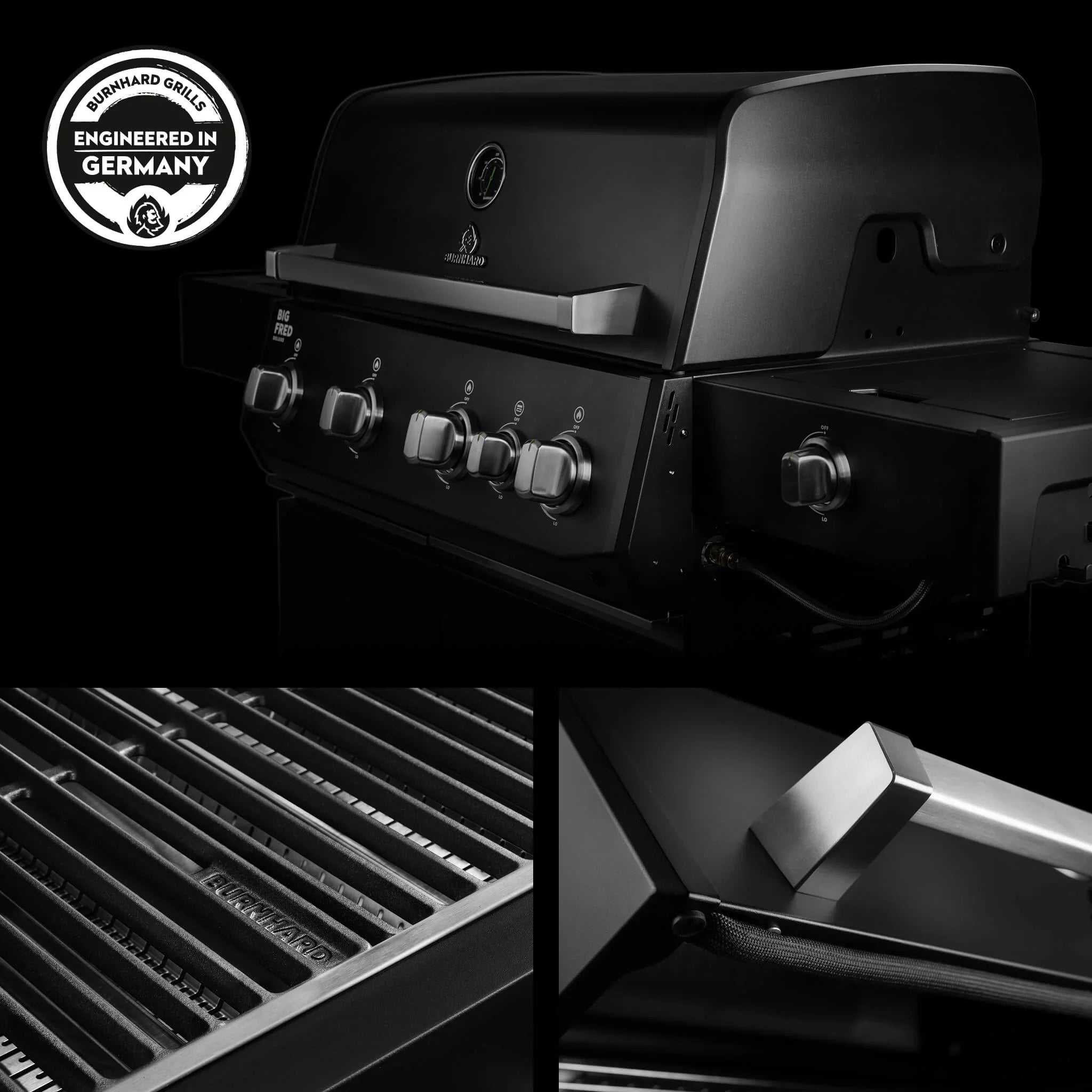 Burnhard Big FRED Deluxe Gasgrill Black Edition 4 - Brenner mit Gusseisenrost Series 4 - Grillstar.deBurnhard Big FRED Deluxe Gasgrill Black Edition 4 - Brenner mit Gusseisenrost Series 4BurnhardGrillstar.de