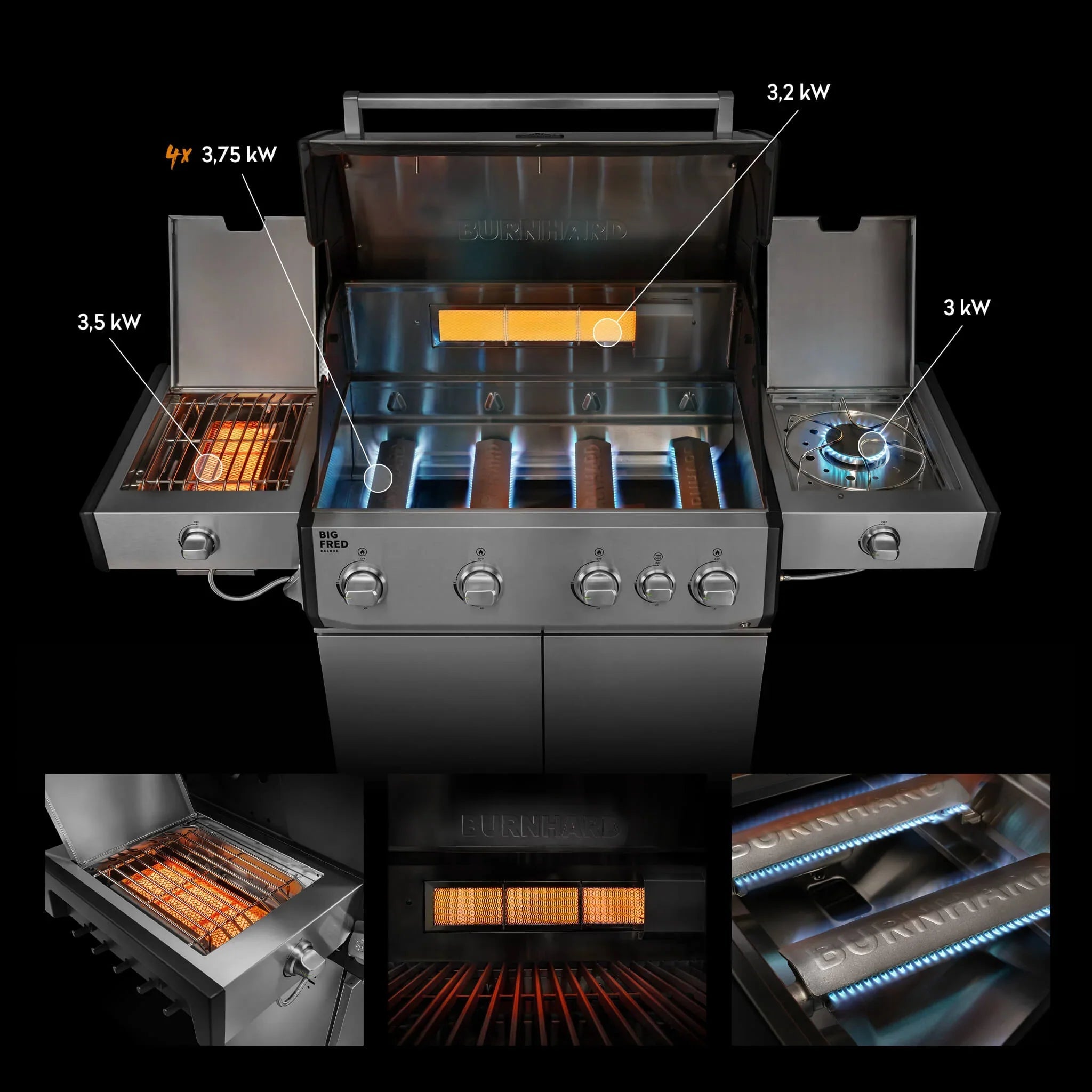 Burnhard Big FRED Deluxe+ Gasgrill Edelstahl 4 - Brenner mit Edelstahlrost Series 4 - Grillstar.deBurnhard Big FRED Deluxe+ Gasgrill Edelstahl 4 - Brenner mit Edelstahlrost Series 4BurnhardGrillstar.de