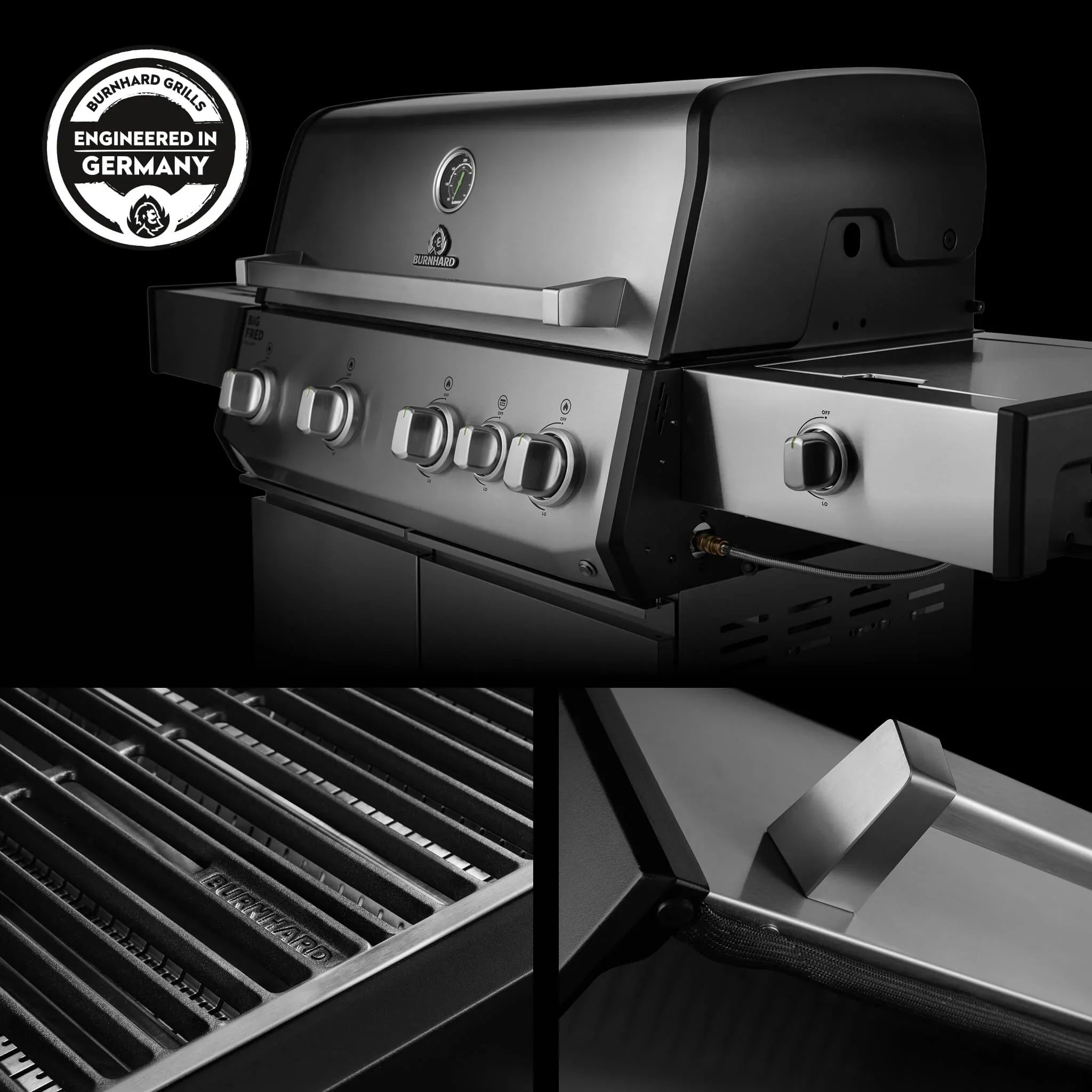 Burnhard Big FRED Deluxe+ Gasgrill Edelstahl 4 - Brenner mit Gusseisenrost Series 4 - Grillstar.deBurnhard Big FRED Deluxe+ Gasgrill Edelstahl 4 - Brenner mit Gusseisenrost Series 4BurnhardGrillstar.de