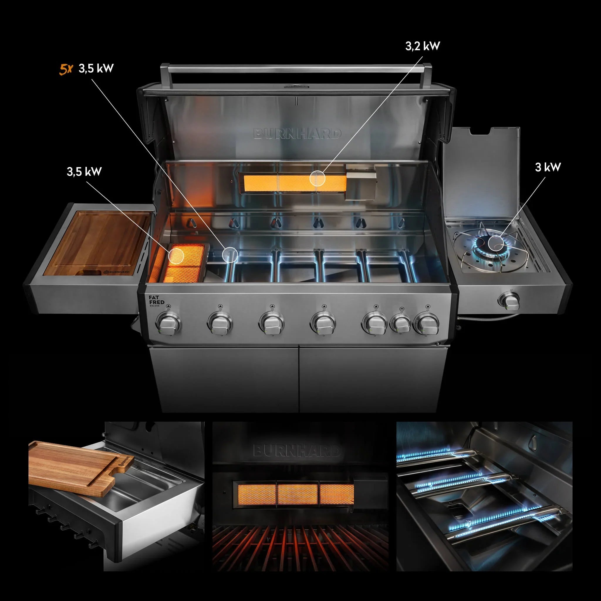 Burnhard Fat FRED Deluxe Gasgrill 6 - Brenner Edelstahl mit Edelstahlrost Series 4 - Grillstar.deBurnhard Fat FRED Deluxe Gasgrill 6 - Brenner Edelstahl mit Edelstahlrost Series 4BurnhardGrillstar.de