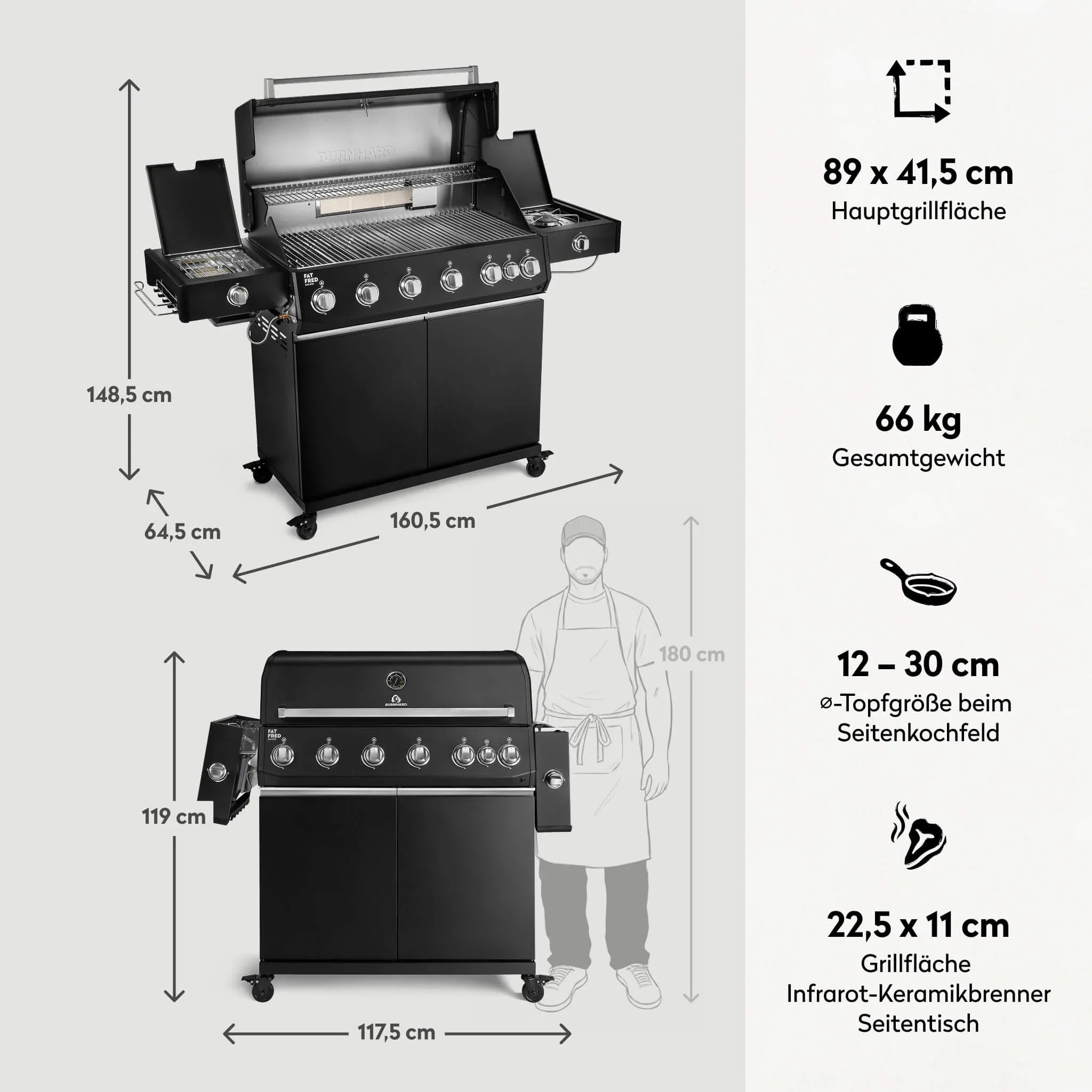 Burnhard Fat FRED Deluxe+ Gasgrill Black Edition 6 - Brenner mit Edelstahlrost (Series 4) - Grillstar.deBurnhard Fat FRED Deluxe+ Gasgrill Black Edition 6 - Brenner mit Edelstahlrost (Series 4)BurnhardGrillstar.de