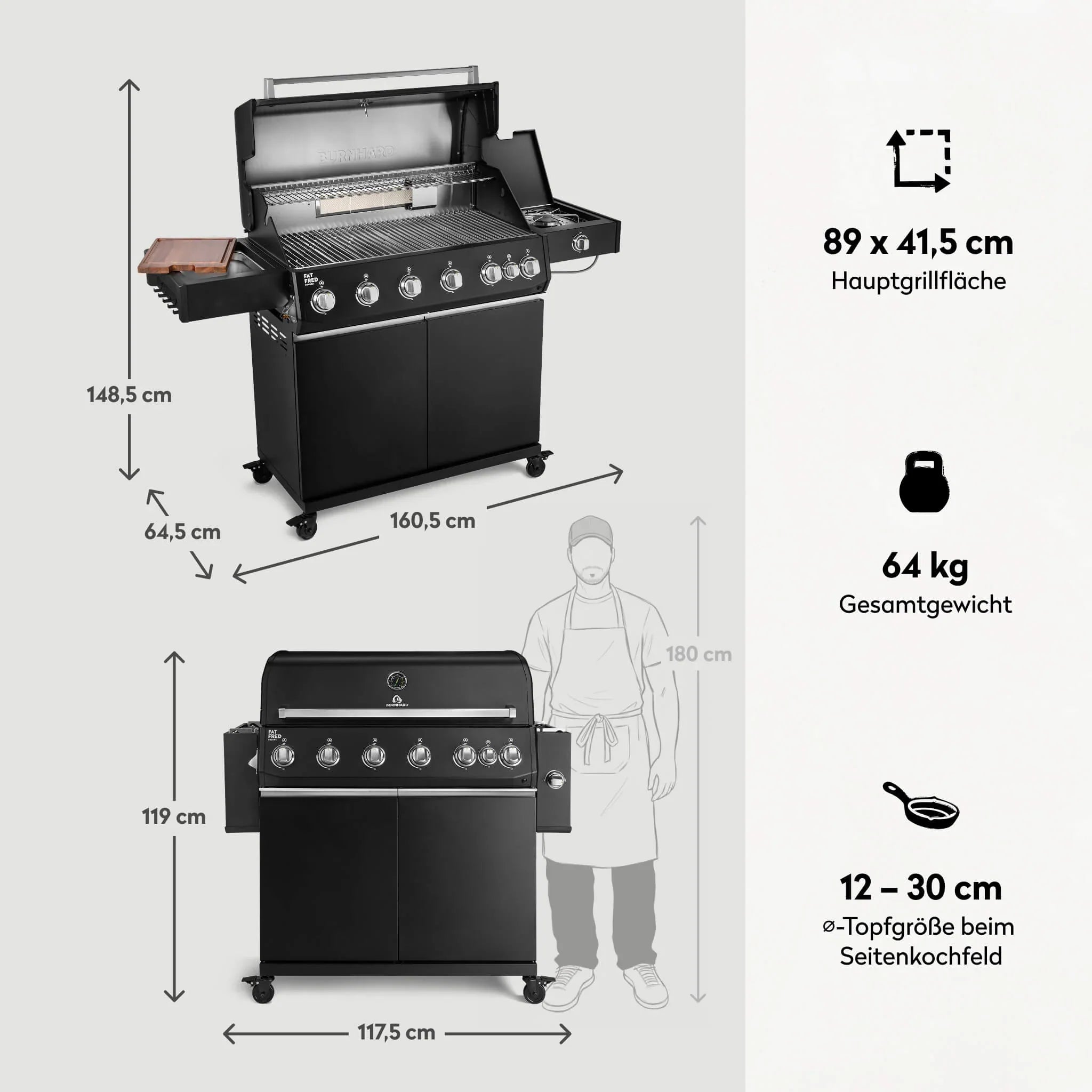 Burnhard Fat FRED Deluxe Gasgrill Black Edition 6 - Brenner mit Edelstahlrost (Series 4) - Grillstar.deBurnhard Fat FRED Deluxe Gasgrill Black Edition 6 - Brenner mit Edelstahlrost (Series 4)BurnhardGrillstar.de