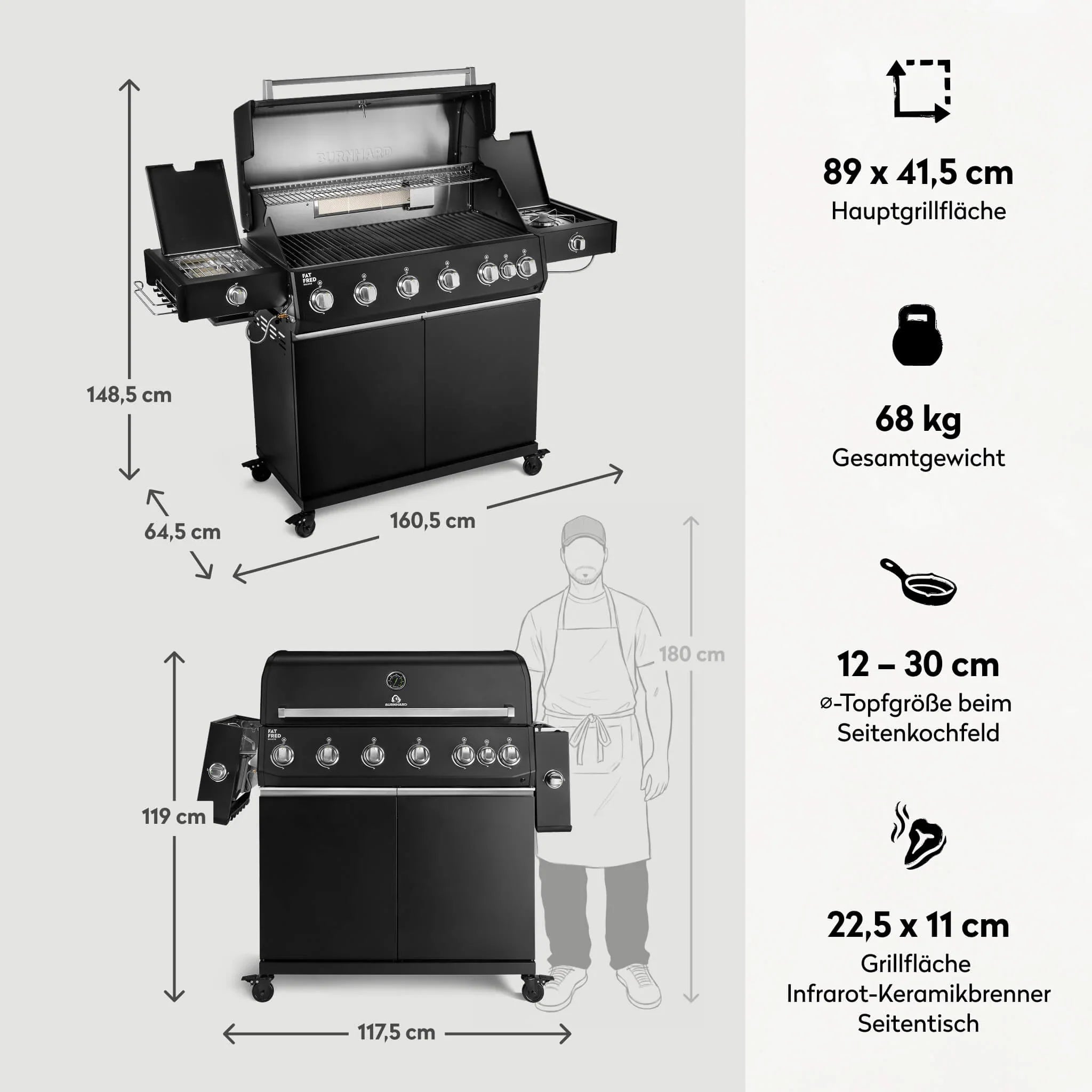 Burnhard Fat FRED Deluxe+ Gasgrill Black Edition 6 - Brenner mit Gusseisenrost (Series 4) - Grillstar.deBurnhard Fat FRED Deluxe+ Gasgrill Black Edition 6 - Brenner mit Gusseisenrost (Series 4)BurnhardGrillstar.de