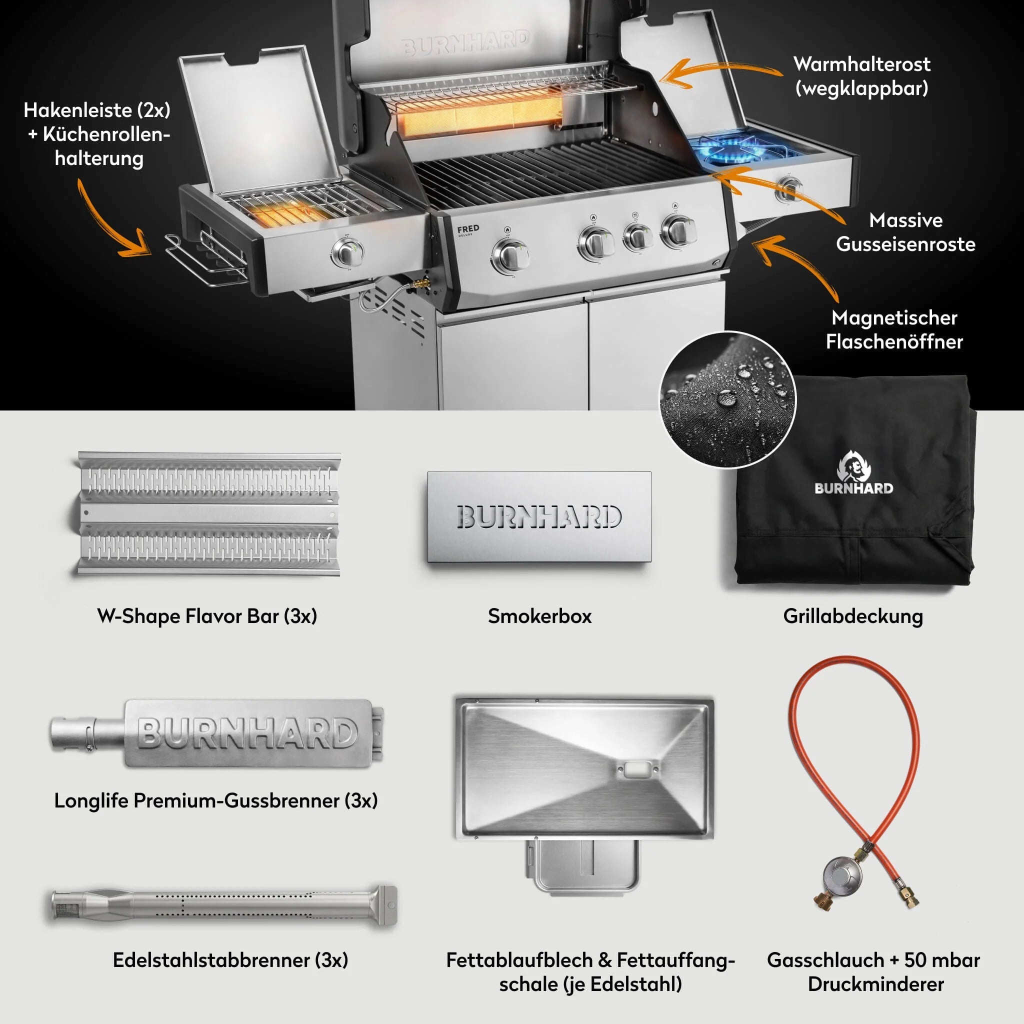 Burnhard FRED Deluxe+ Edelstahl mit Gussrosten (Series 4) - Grillstar.deBurnhard FRED Deluxe+ Edelstahl mit Gussrosten (Series 4)GrillBurnhardGrillstar.de