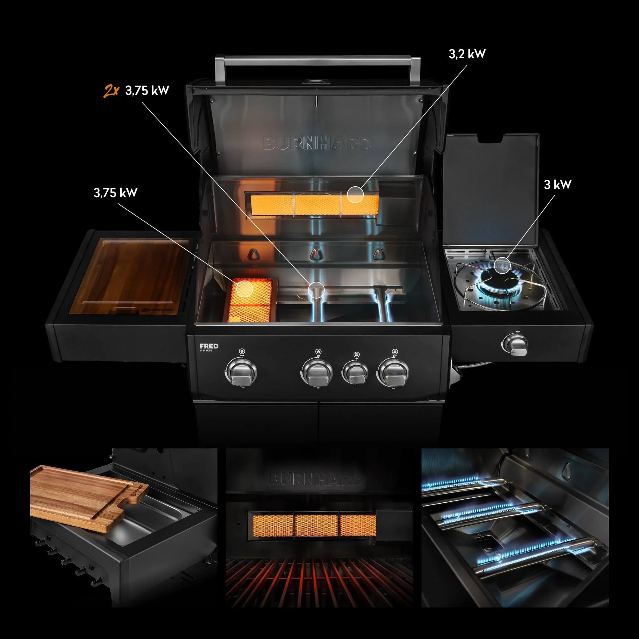 Burnhard FRED Deluxe Gasgrill 3 - Brenner Black Edition mit Edelstahlrost Series 4 - Grillstar.deBurnhard FRED Deluxe Gasgrill 3 - Brenner Black Edition mit Edelstahlrost Series 4BurnhardGrillstar.de