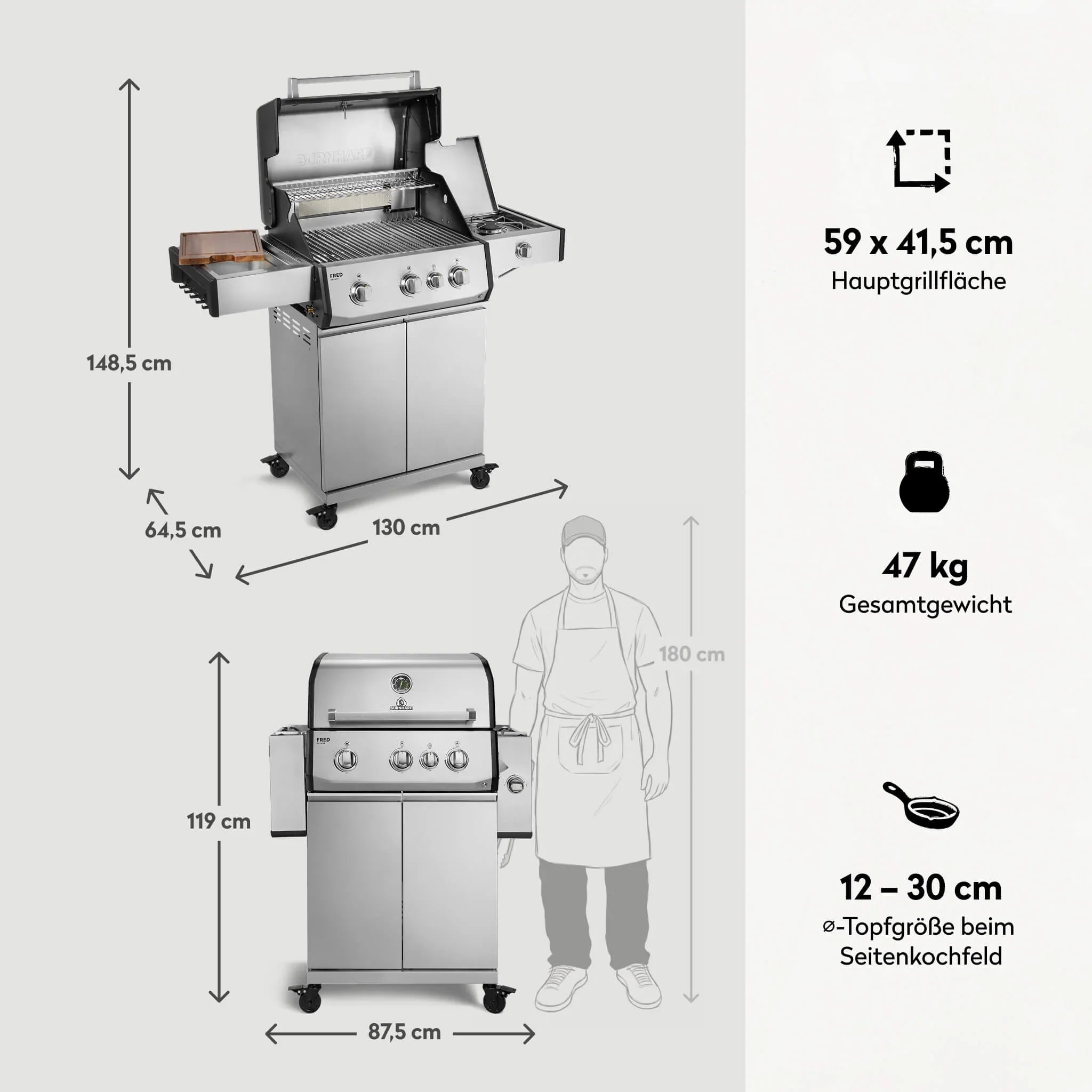 Burnhard FRED Deluxe Gasgrill 3 - Brenner Edelstahl mit Edelstahlrost Series 4 - Grillstar.deBurnhard FRED Deluxe Gasgrill 3 - Brenner Edelstahl mit Edelstahlrost Series 4BurnhardGrillstar.de