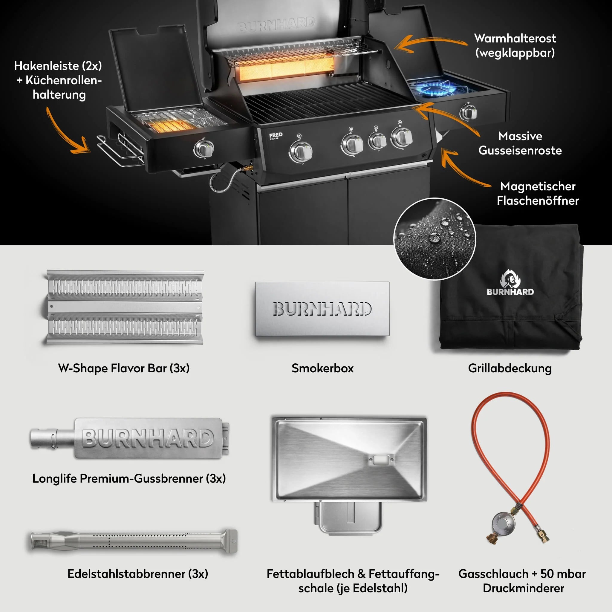 Burnhard FRED Deluxe+ Schwarz mit Gussrosten - Grillstar.deBurnhard FRED Deluxe+ Schwarz mit GussrostenGrillBurnhardGrillstar.de