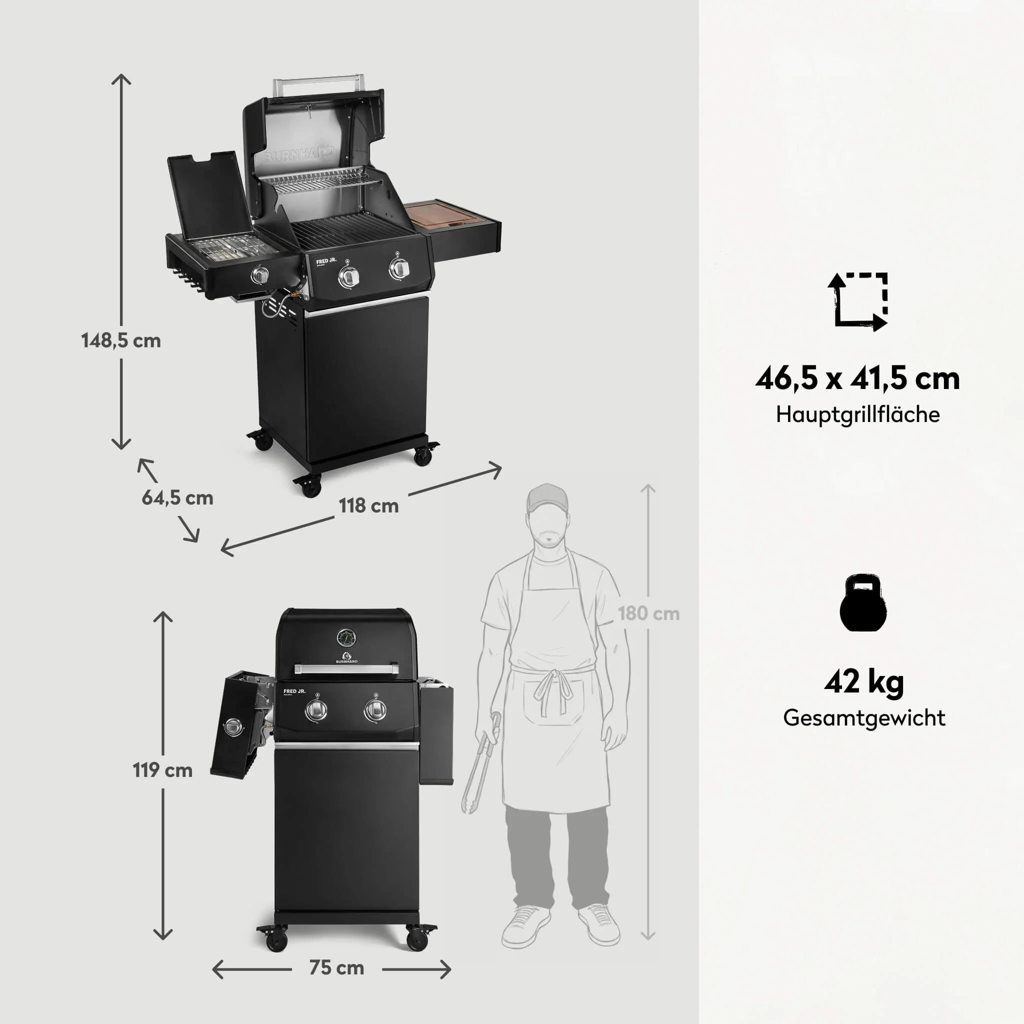 Burnhard FRED Jr. Deluxe Gasgrill Black Edition 2 - Brenner mit Gussrost Series 4 - Grillstar.deBurnhard FRED Jr. Deluxe Gasgrill Black Edition 2 - Brenner mit Gussrost Series 4BurnhardGrillstar.de