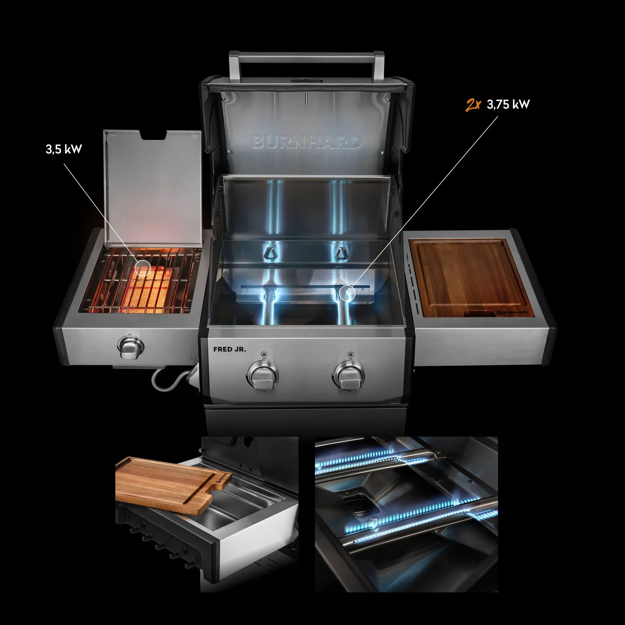 Burnhard FRED Jr. Deluxe Gasgrill Edelstahl 2 - Brenner mit Edelstahlrost Series 4 - Grillstar.deBurnhard FRED Jr. Deluxe Gasgrill Edelstahl 2 - Brenner mit Edelstahlrost Series 4BurnhardGrillstar.de