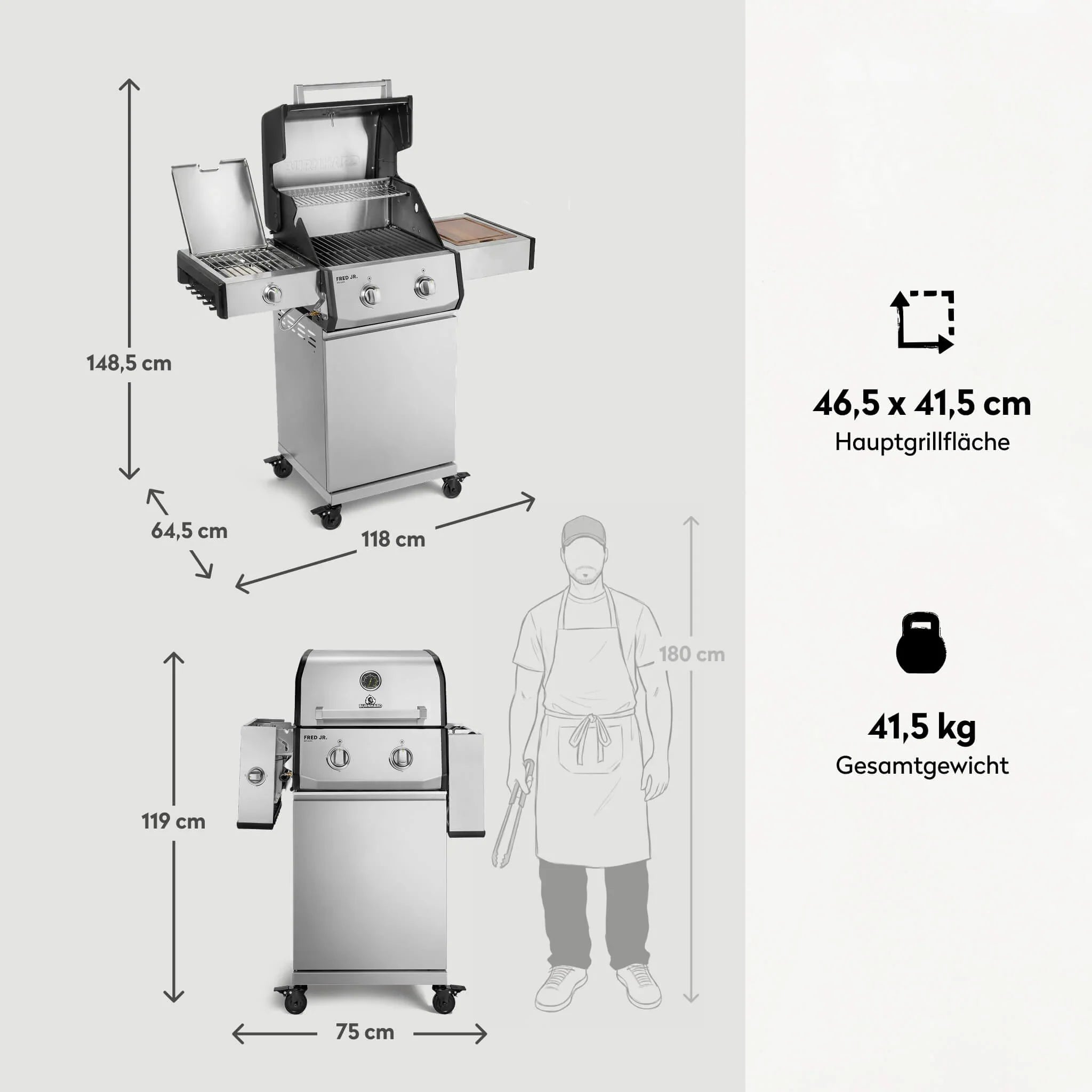 Burnhard FRED Jr. Deluxe Gasgrill Edelstahl 2 - Brenner mit Gussrost Series 4 - Grillstar.deBurnhard FRED Jr. Deluxe Gasgrill Edelstahl 2 - Brenner mit Gussrost Series 4BurnhardGrillstar.de