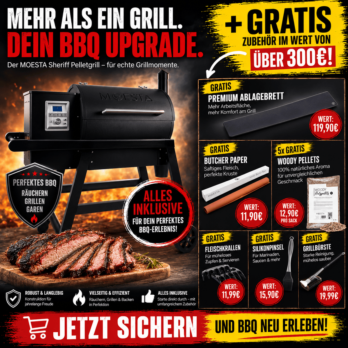 Moesta Sheriff Pelletgrill 2.0 Bundle inkl. schwarzem Ablagebrett, Pellets uvm. - Grillstar.deMoesta Sheriff Pelletgrill 2.0 Bundle inkl. schwarzem Ablagebrett, Pellets uvm.MoestaGrillstar.de
