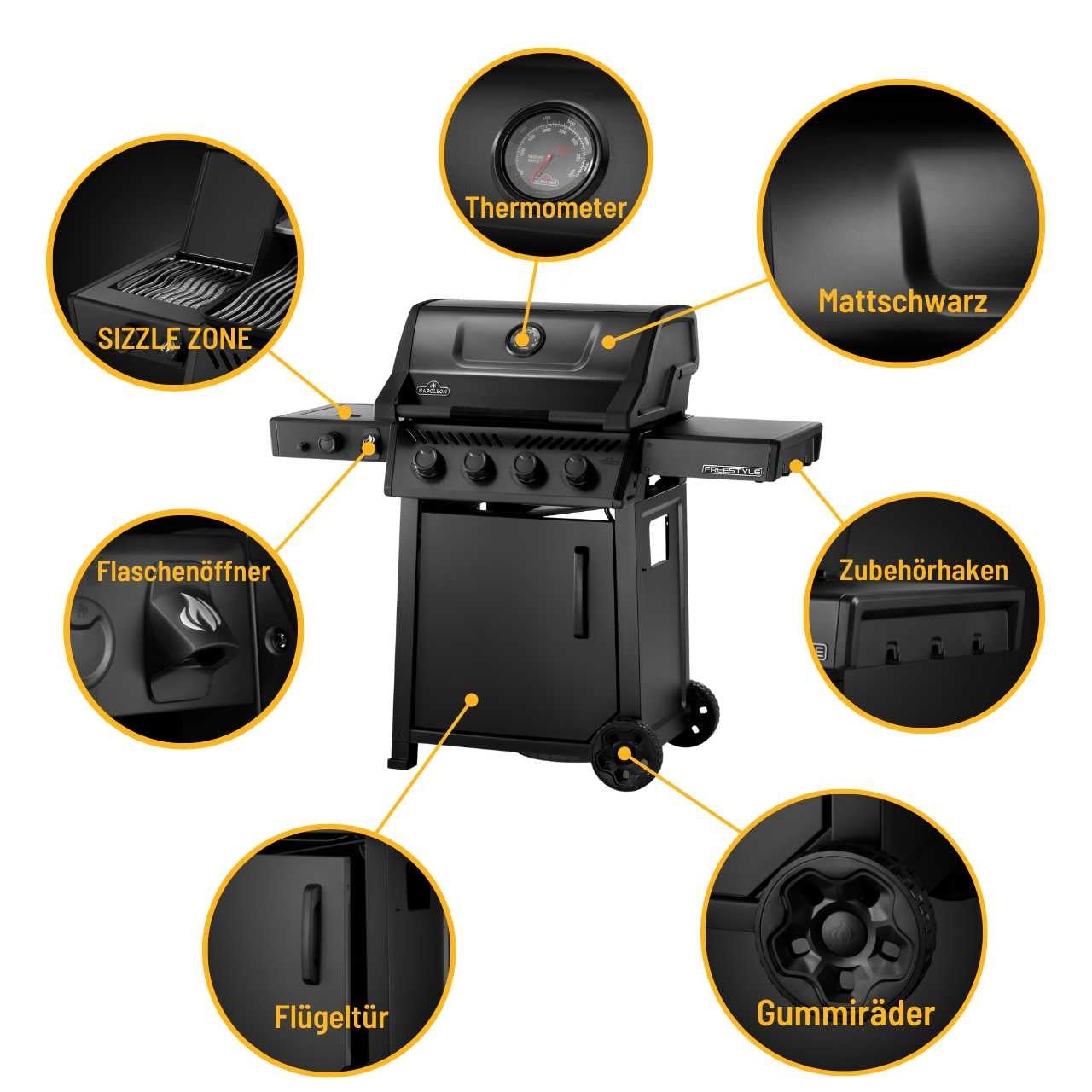 Napoleon Phantom Freestyle 425, Mattschwarz, 4 Brenner - mit SIZZLE ZONE, Edelstahlroste - Grillstar.deNapoleon Phantom Freestyle 425, Mattschwarz, 4 Brenner - mit SIZZLE ZONE, EdelstahlrosteNapoleonGrillstar.deF425DSIBPK - DE - PHM0629162147059