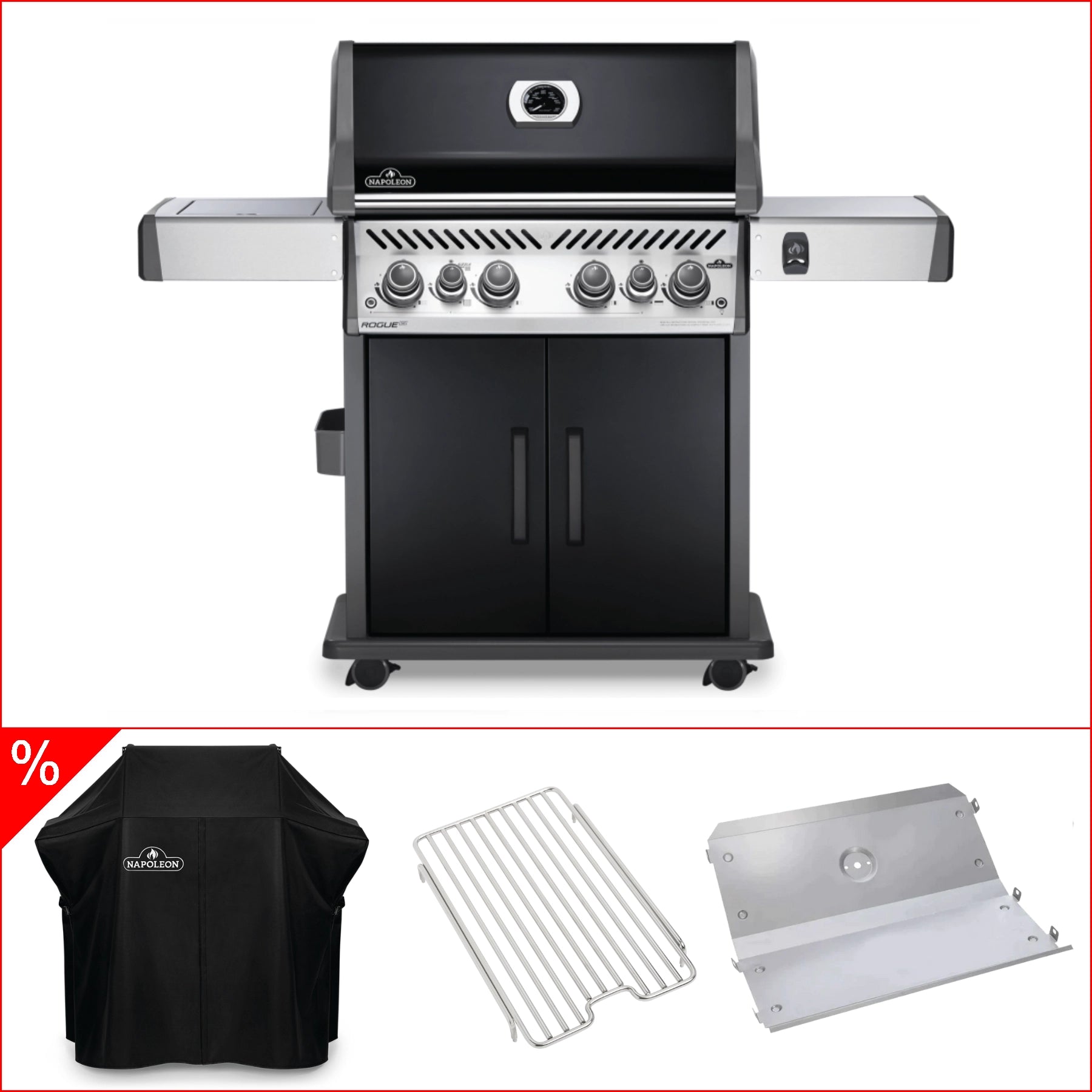 Napoleon Rogue SE 525 Vorteilsbundle mit Abdeckhaube, Babossa Hitzeschild und Edelstahlrost für Sizzle Zone - Grillstar.deNapoleon Rogue SE 525 Vorteilsbundle mit Abdeckhaube, Babossa Hitzeschild und Edelstahlrost für Sizzle ZoneNapoleonGrillstar.deRSE525RSIBPK - 1 - DE - A_61527_S83012_525