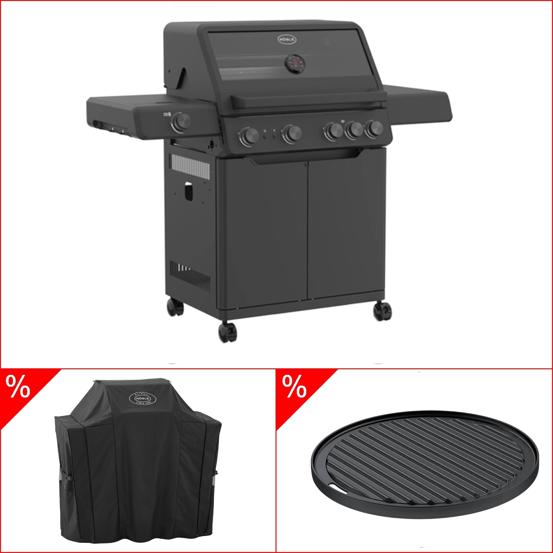Rösle AllFlame Hero 4 Brenner Gasgrill – 50mbar Bundle mit Grillplatte rund - Grillstar.deRösle AllFlame Hero 4 Brenner Gasgrill – 50mbar Bundle mit Grillplatte rundGrillbundleRösleGrillstar.de
