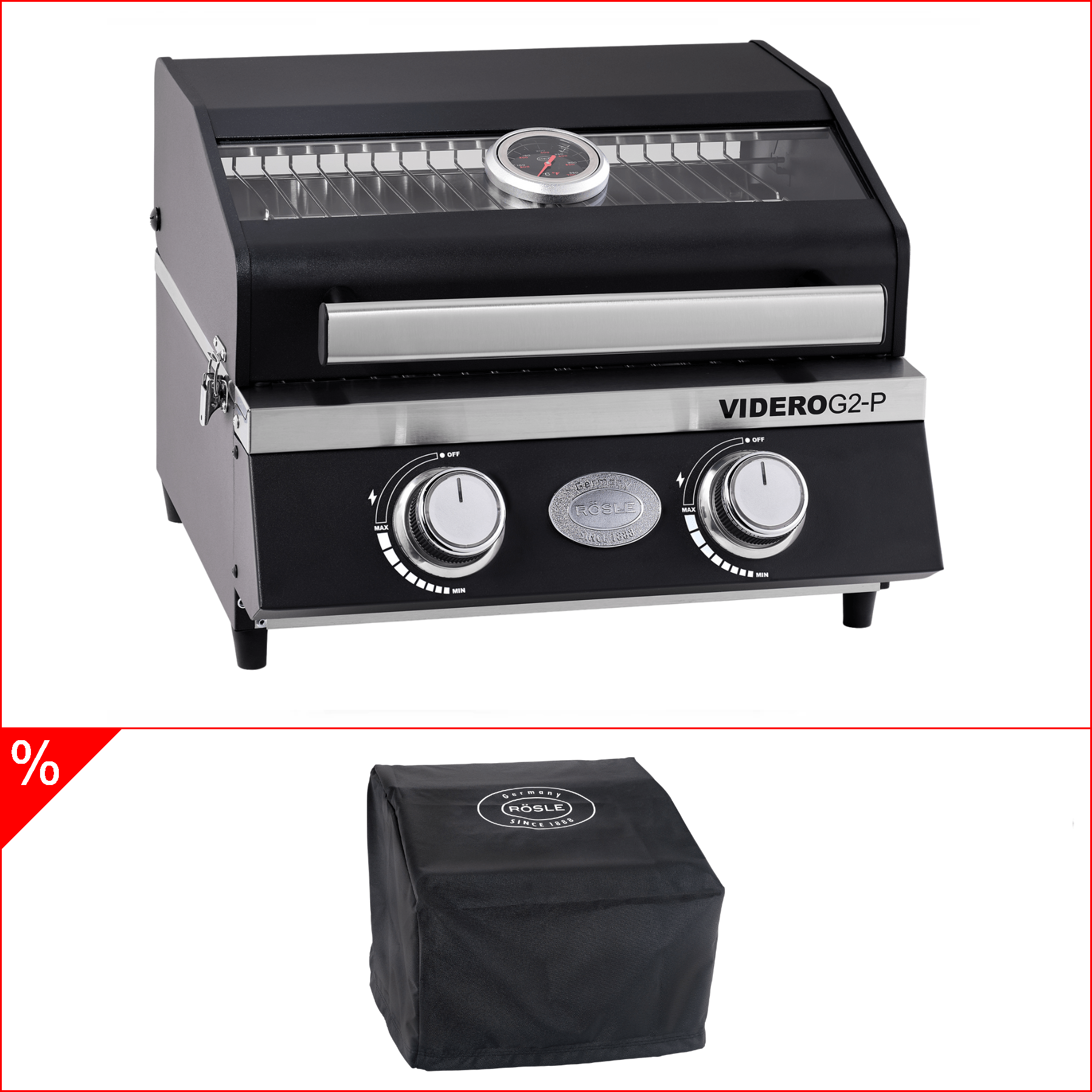 Rösle Gasgrill BBQ - Portable VIDERO G2 - P 30mbar inklusive Abdeckhaube - Grillstar.deRösle Gasgrill BBQ - Portable VIDERO G2 - P 30mbar inklusive AbdeckhaubeGrillbundleRösleGrillstar.de