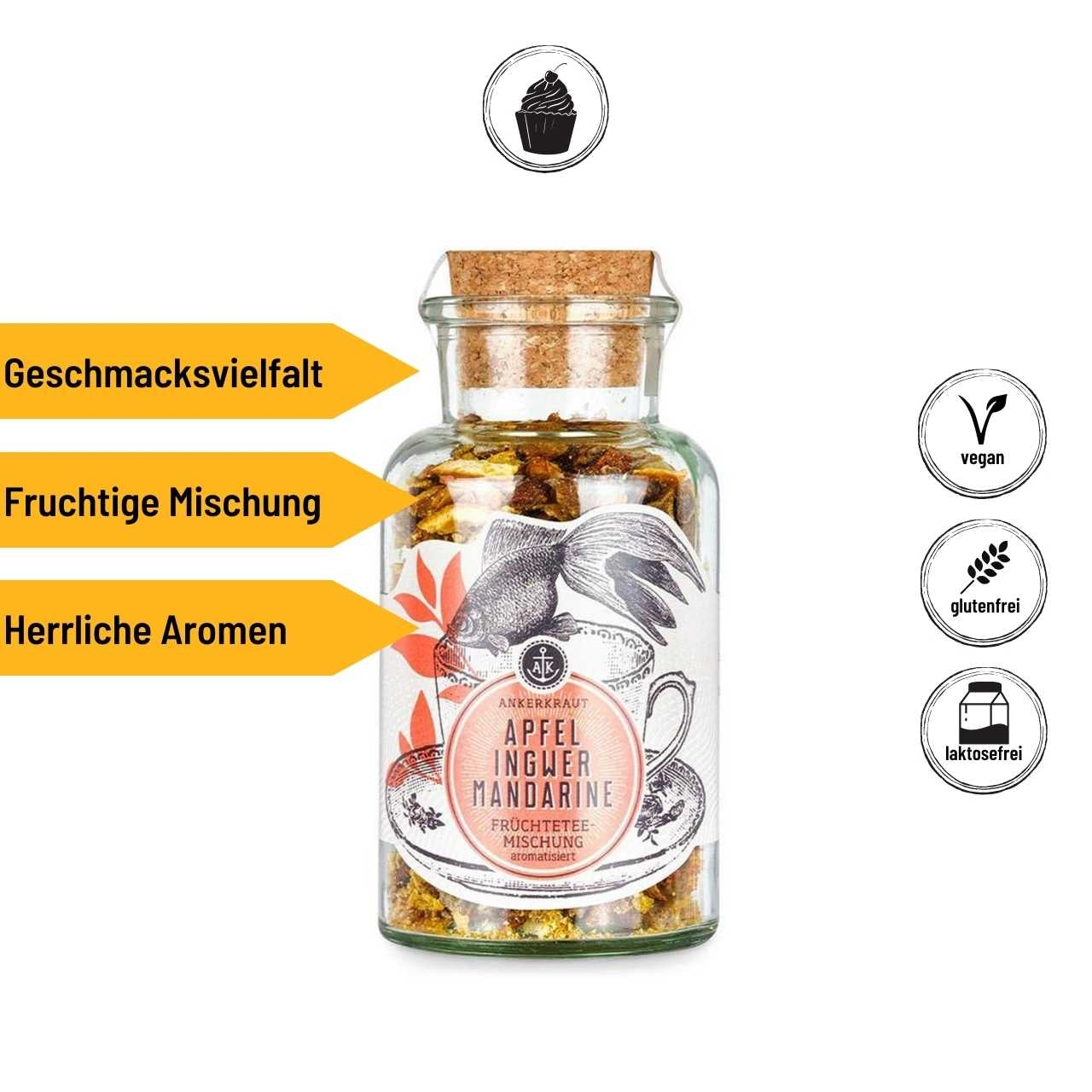 Ankerkraut Apfel-Ingwer-Mandarine-Früchtetee, 125g Korkenglas