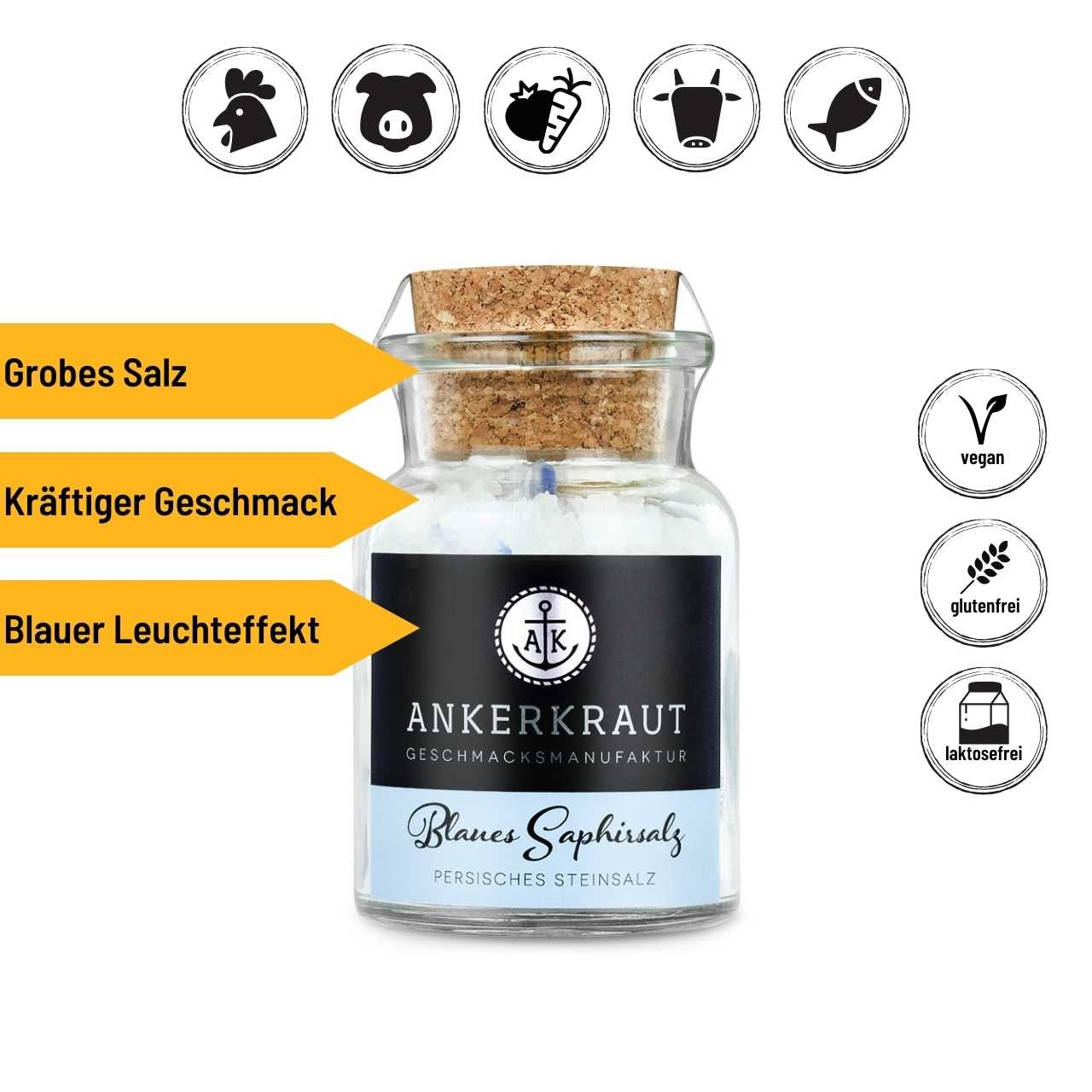 Ankerkraut Blaues Saphirsalz, 170g Korkenglas