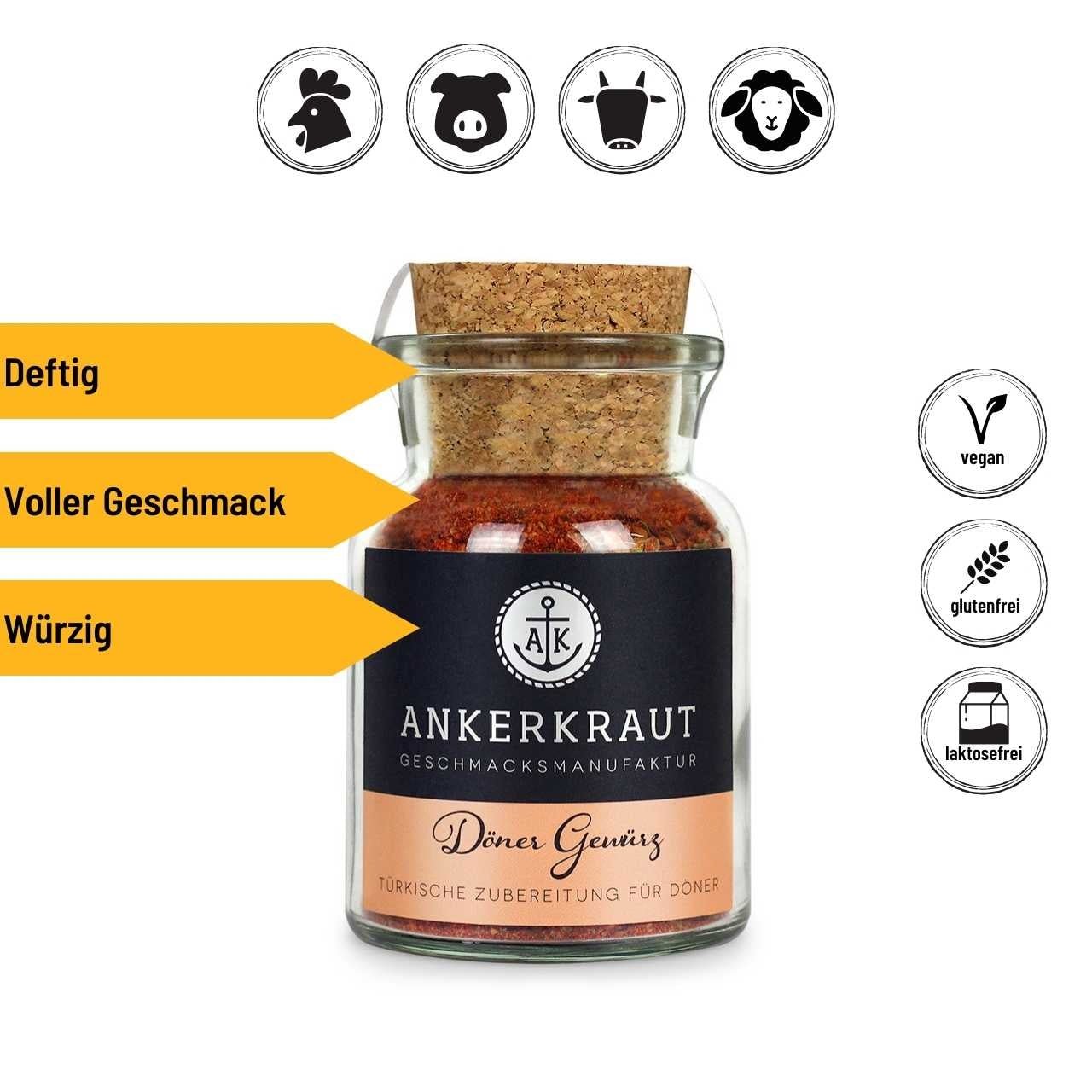 Ankerkraut Döner Gewürz, 90g Korkenglas - Grillstar.deAnkerkraut Döner Gewürz, 90g KorkenglasAnkerkrautGrillstar.de42603478963224260347896322