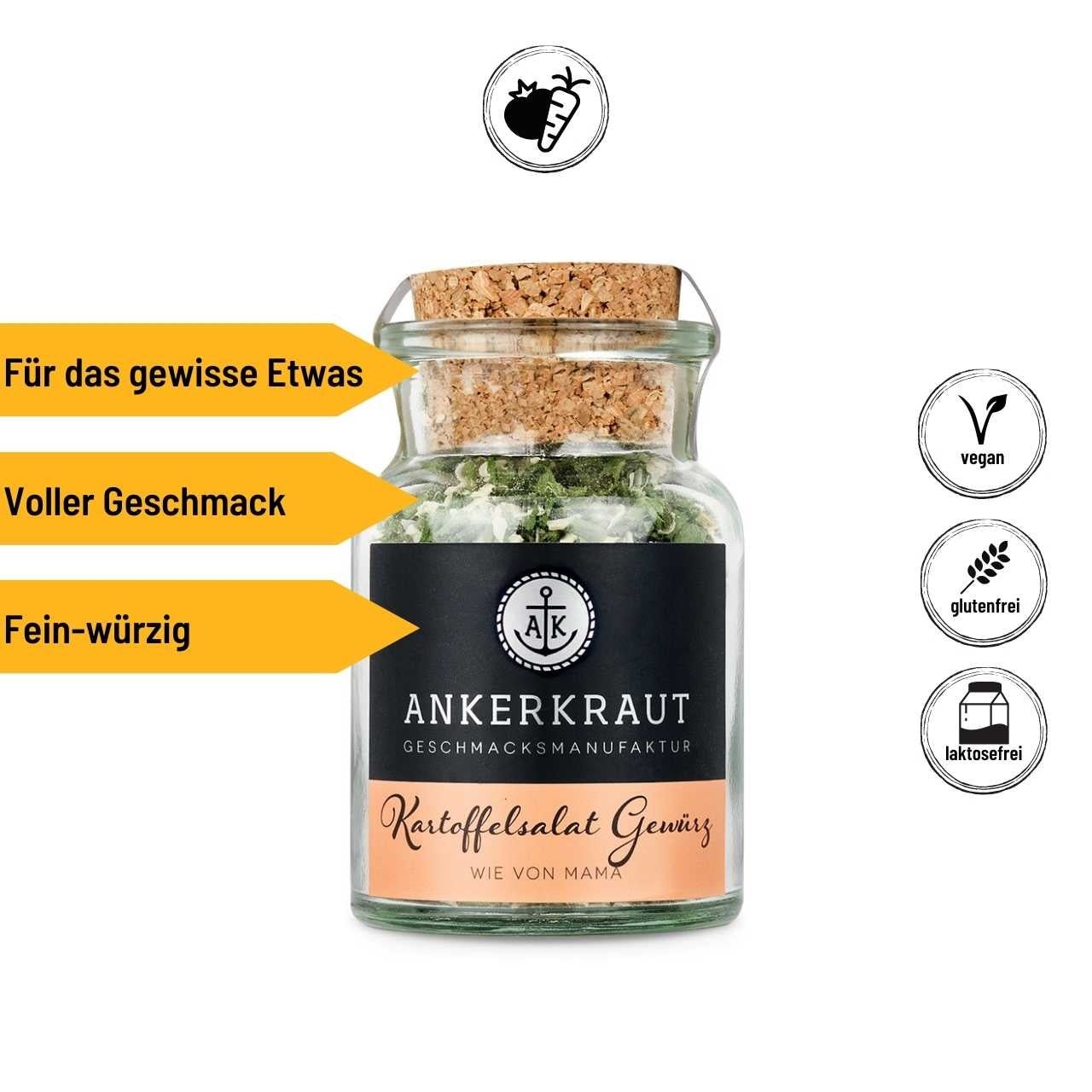 Ankerkraut Kartoffelsalat Gewürz, 55g Korkenglas - Grillstar.deAnkerkraut Kartoffelsalat Gewürz, 55g KorkenglasAnkerkrautGrillstar.de40629888401974062988840197