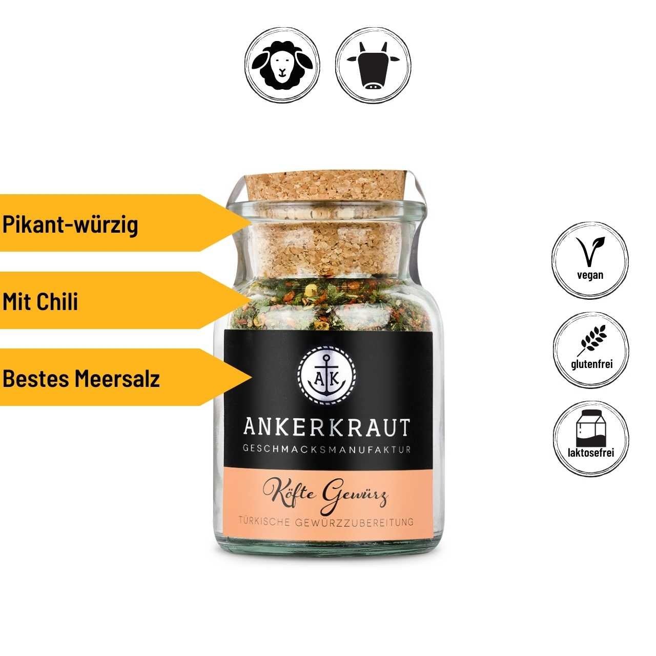 Ankerkraut Köfte Gewürz, 75g Korkenglas - Grillstar.deAnkerkraut Köfte Gewürz, 75g KorkenglasAnkerkrautGrillstar.de42603478968034260347896803