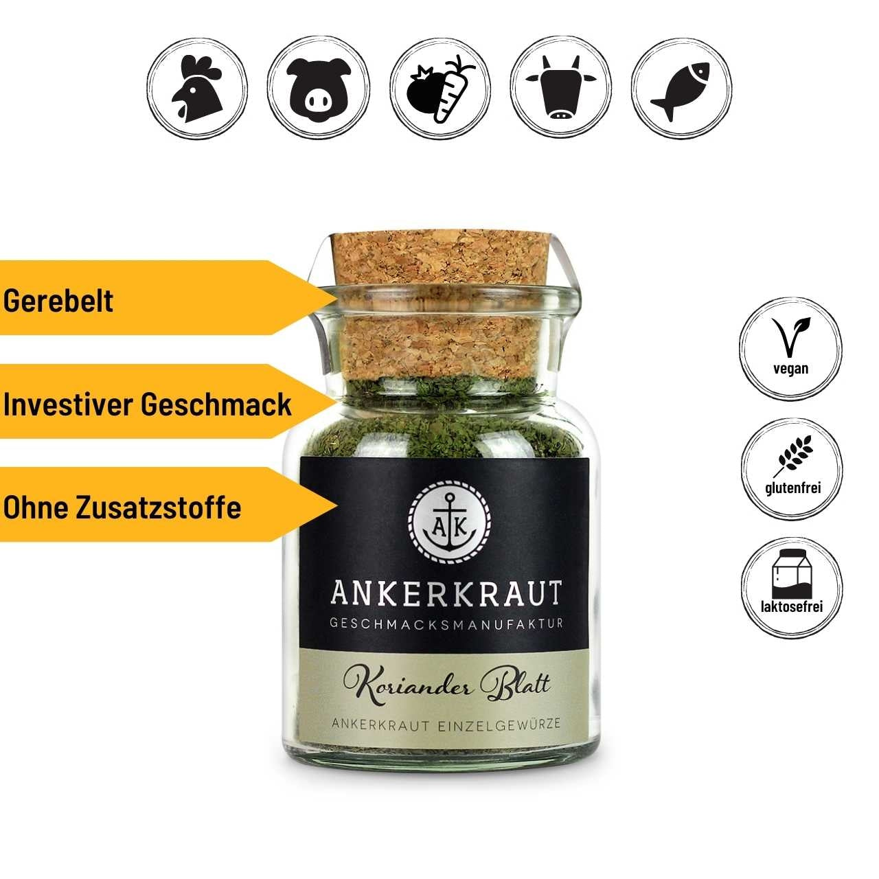 Ankerkraut Korianderblatt - gerebelt, 25g Korkenglas