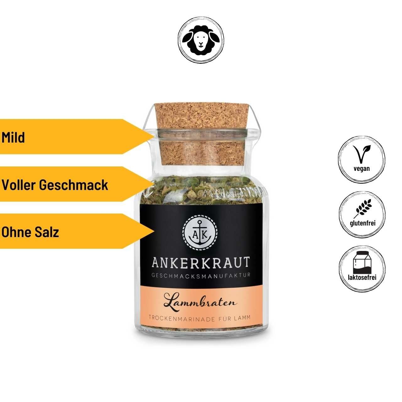 Ankerkraut Lammbraten, 60g Korkenglas - Grillstar.deAnkerkraut Lammbraten, 60g KorkenglasAnkerkrautGrillstar.de40629880116894062988011689