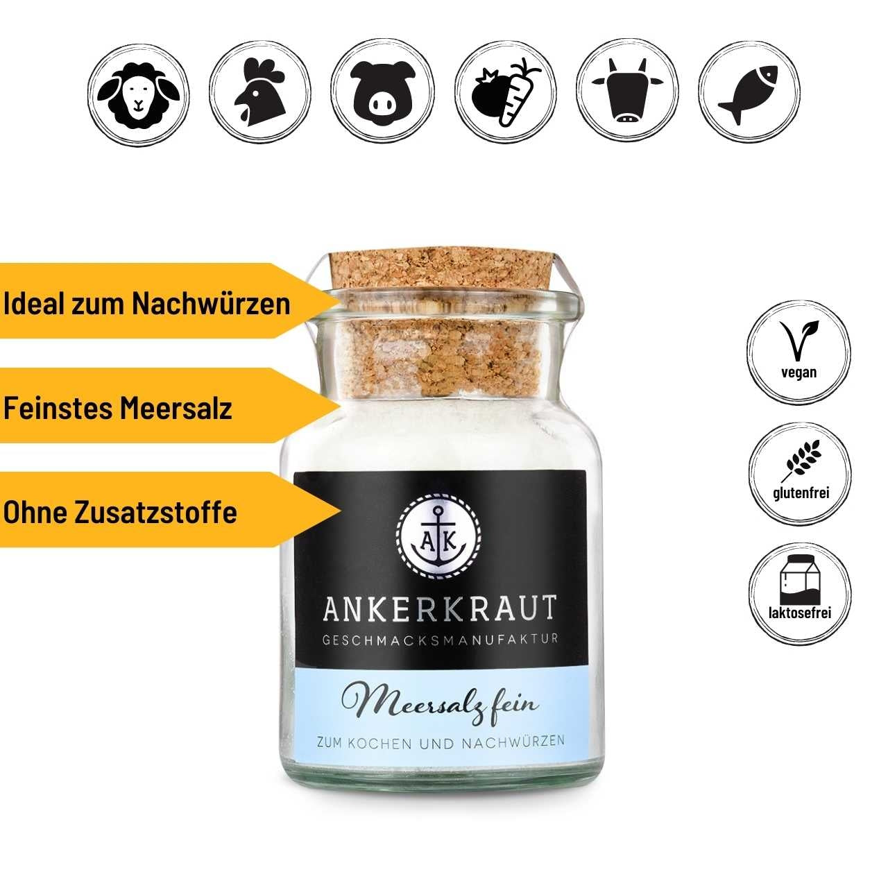 Ankerkraut Meersalz - fein, 120g Korkenglas