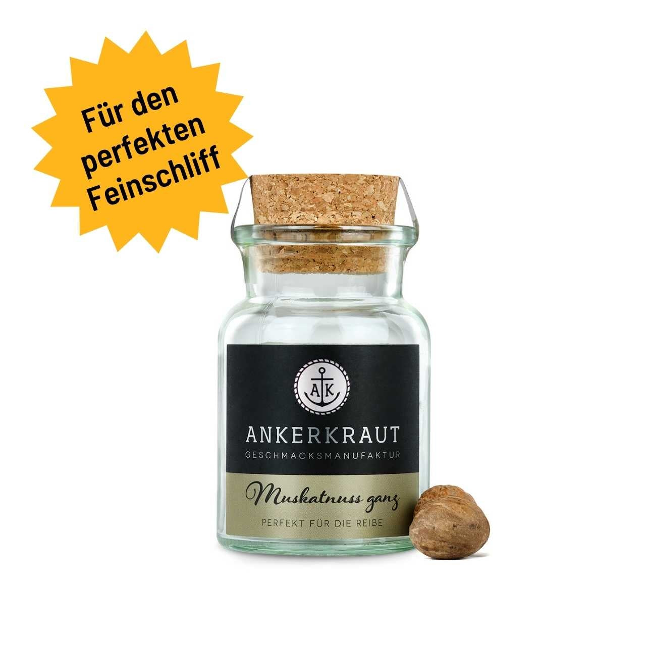 Ankerkraut Muskatnuss - ganz, 6 Stück, Korkenglas