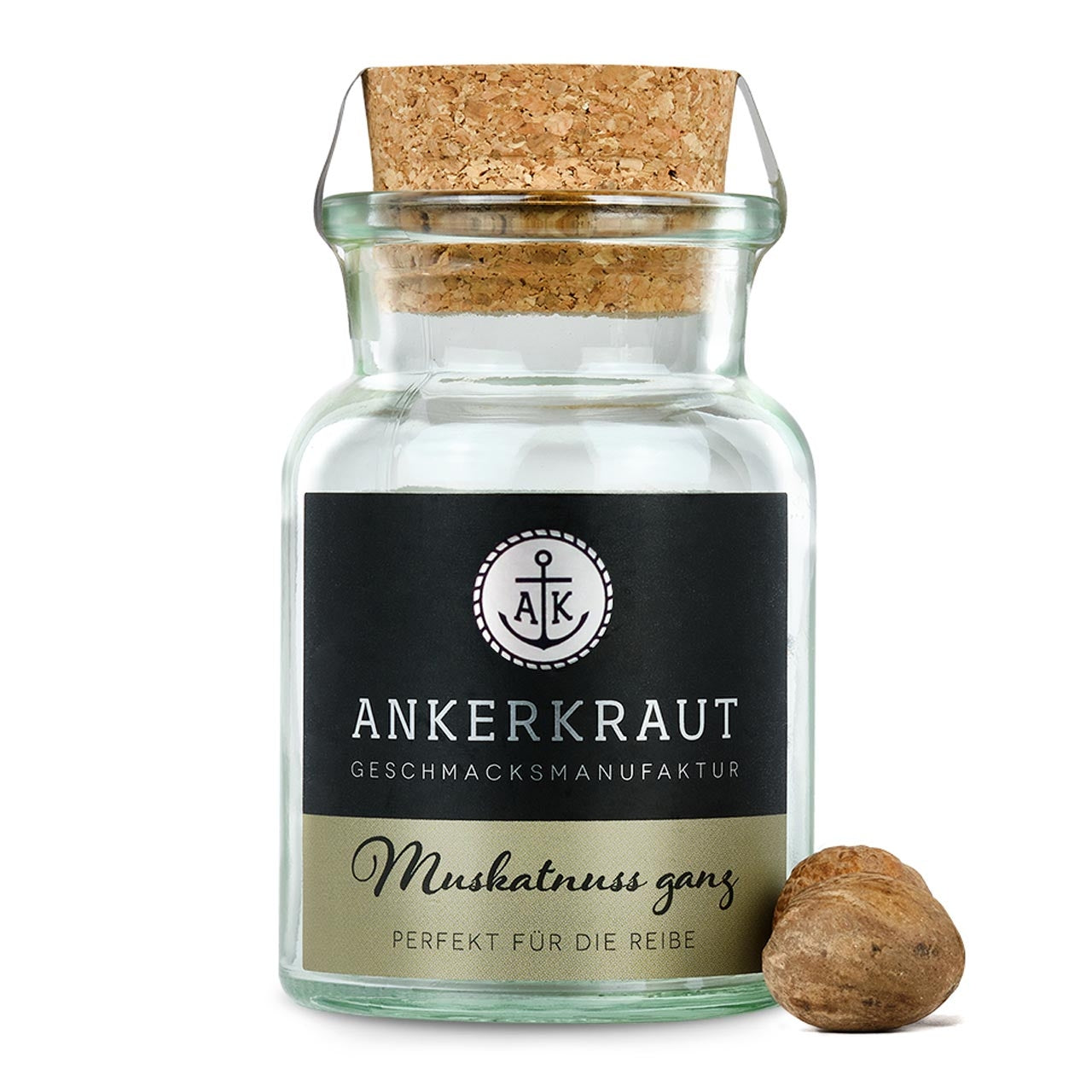 Ankerkraut Muskatnuss - ganz, 6 Stück, Korkenglas