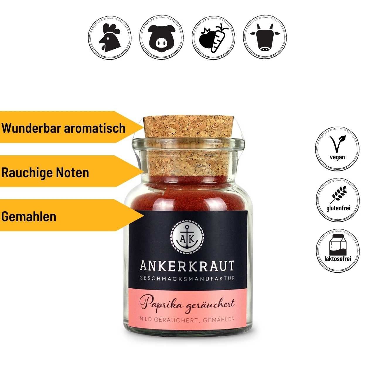 Ankerkraut Paprika geräuchert, 80g Korkenglas - Grillstar.deAnkerkraut Paprika geräuchert, 80g KorkenglasAnkerkrautGrillstar.de42603478928674260347892867