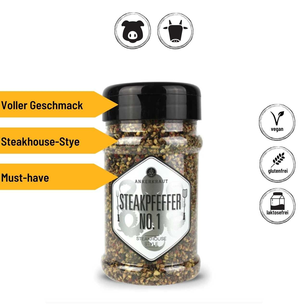 Ankerkraut Steakpfeffer No.1, 180g Streuer