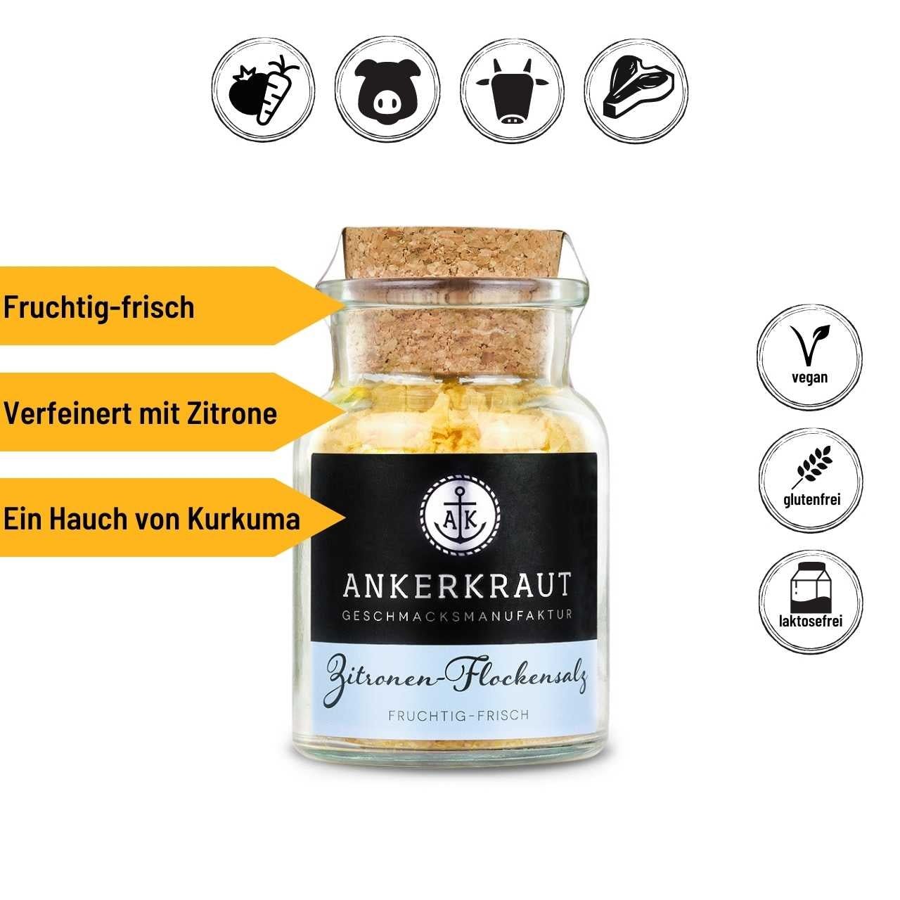 Ankerkraut Zitronen - Flockensalz, 100g Korkenglas - Grillstar.deAnkerkraut Zitronen - Flockensalz, 100g KorkenglasAnkerkrautGrillstar.de40629888400364062988840036