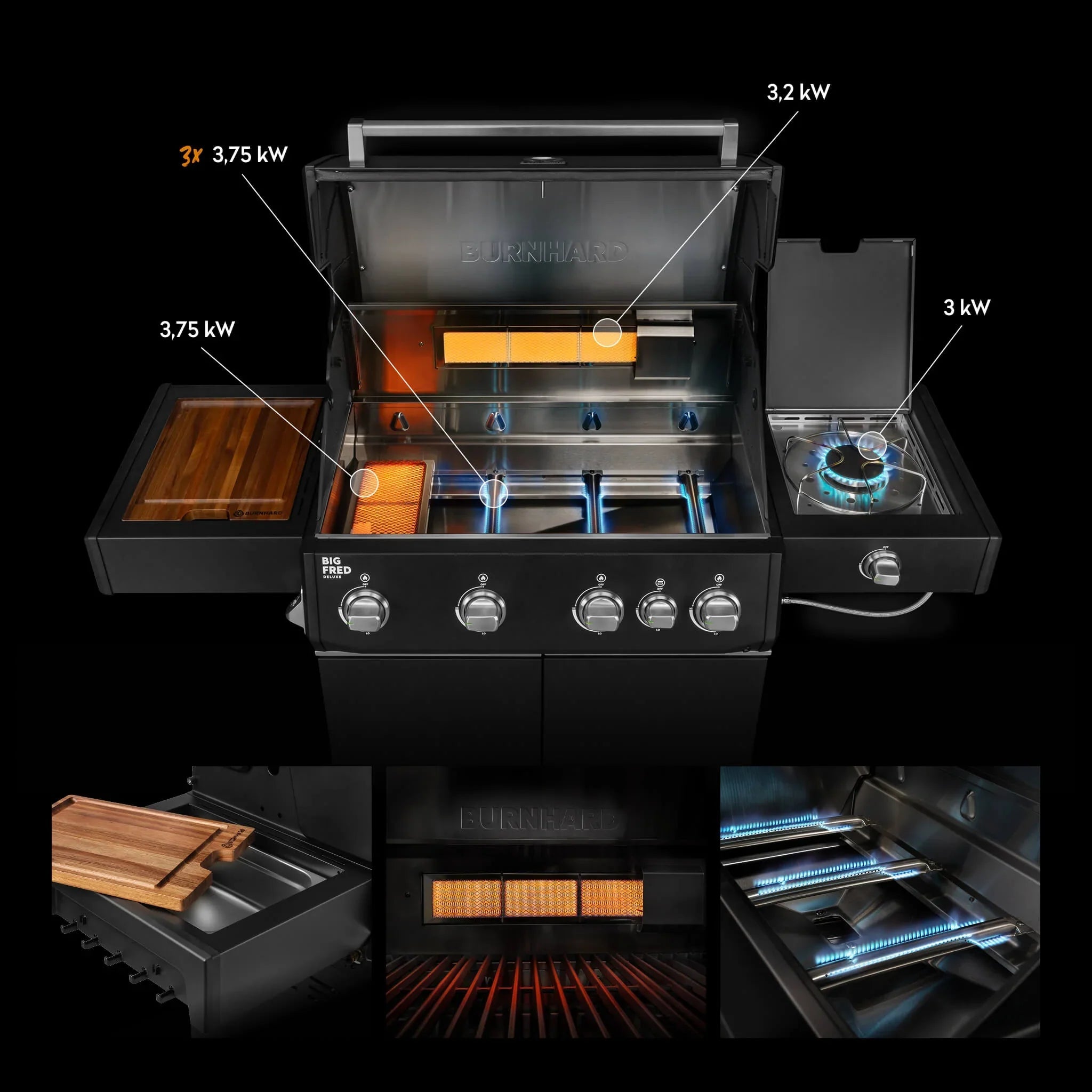 Burnhard Big FRED Deluxe Gasgrill Black Edition 4 - Brenner mit Gusseisenrost Series 4 - Grillstar.deBurnhard Big FRED Deluxe Gasgrill Black Edition 4 - Brenner mit Gusseisenrost Series 4BurnhardGrillstar.de