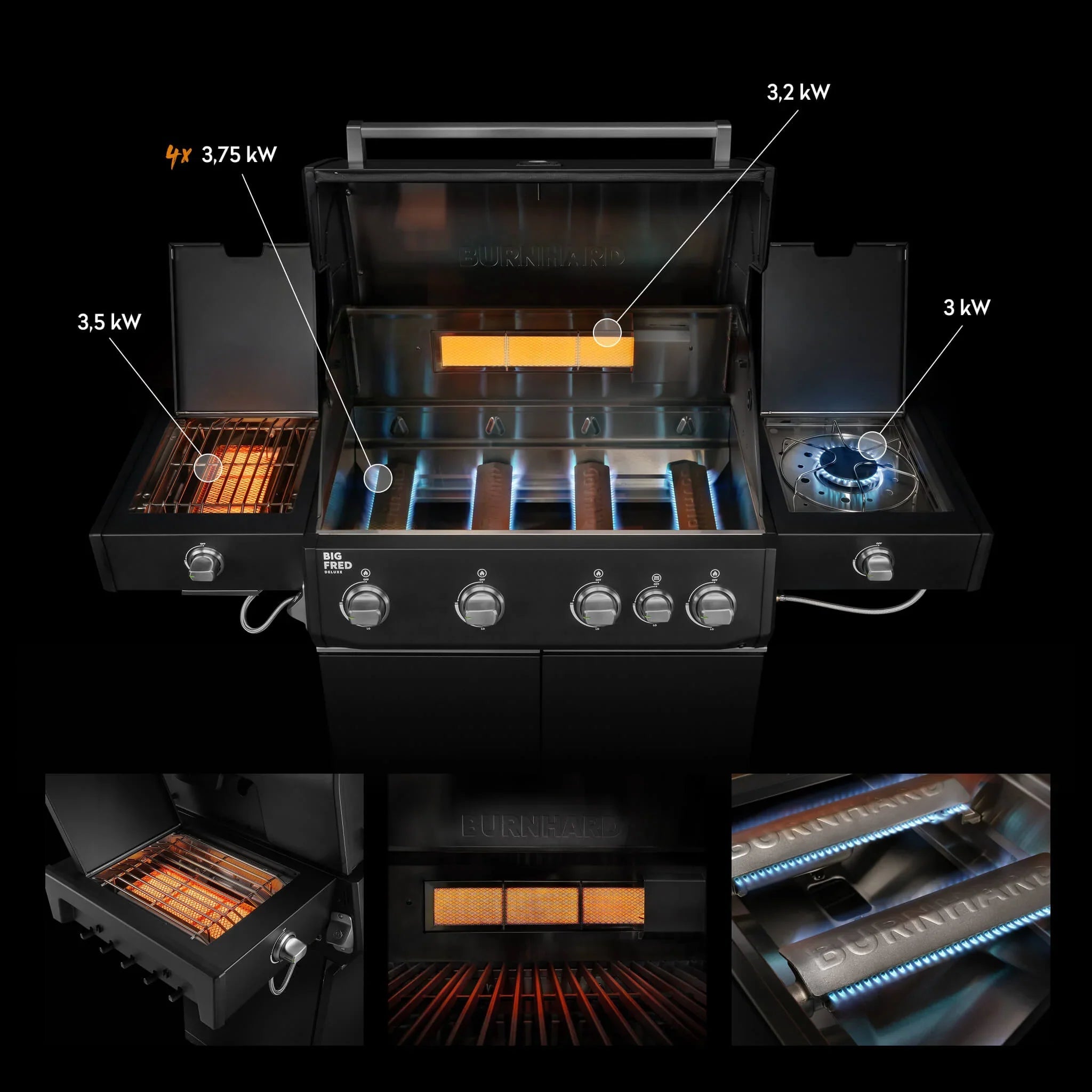 Burnhard Big FRED Deluxe+ Gasgrill Black Edition 4 - Brenner mit Gusseisenrost Series 4 - Grillstar.deBurnhard Big FRED Deluxe+ Gasgrill Black Edition 4 - Brenner mit Gusseisenrost Series 4BurnhardGrillstar.de