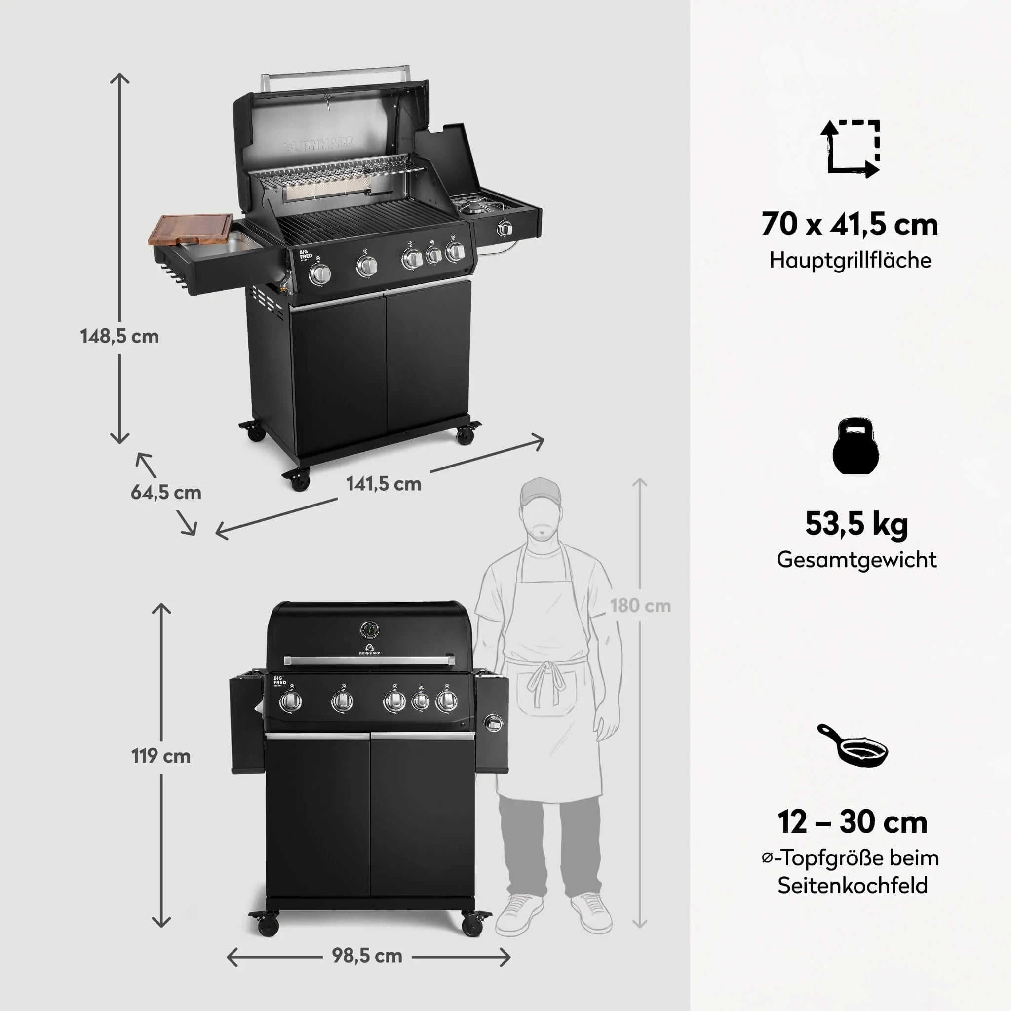 Burnhard Big FRED Deluxe Gasgrill Black Edition 4 - Brenner mit Gusseisenrost Series 4 - Grillstar.deBurnhard Big FRED Deluxe Gasgrill Black Edition 4 - Brenner mit Gusseisenrost Series 4BurnhardGrillstar.de