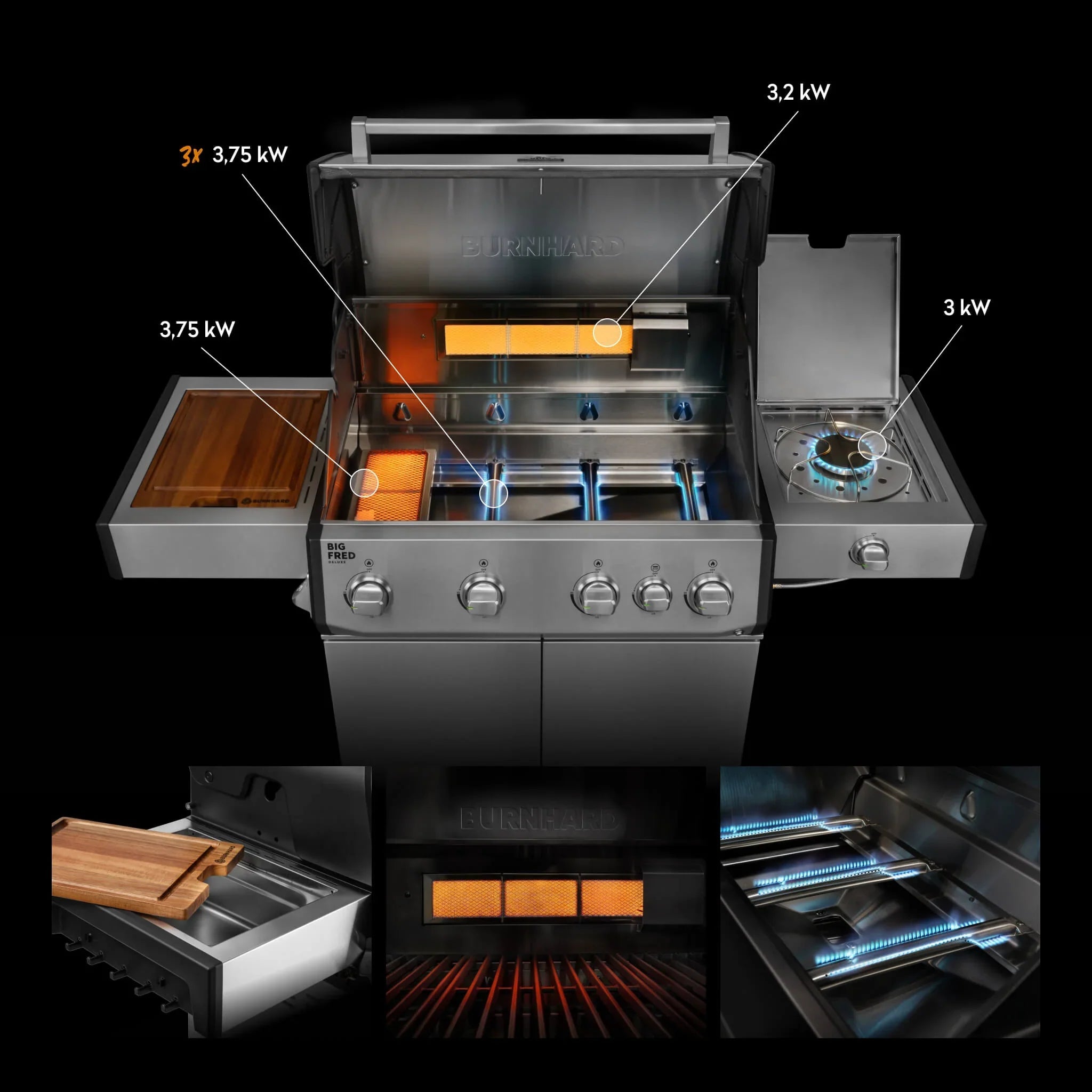 Burnhard Big FRED Deluxe Gasgrill Edelstahl 4 - Brenner mit Edelstahlrost Series 4 - Grillstar.deBurnhard Big FRED Deluxe Gasgrill Edelstahl 4 - Brenner mit Edelstahlrost Series 4BurnhardGrillstar.de