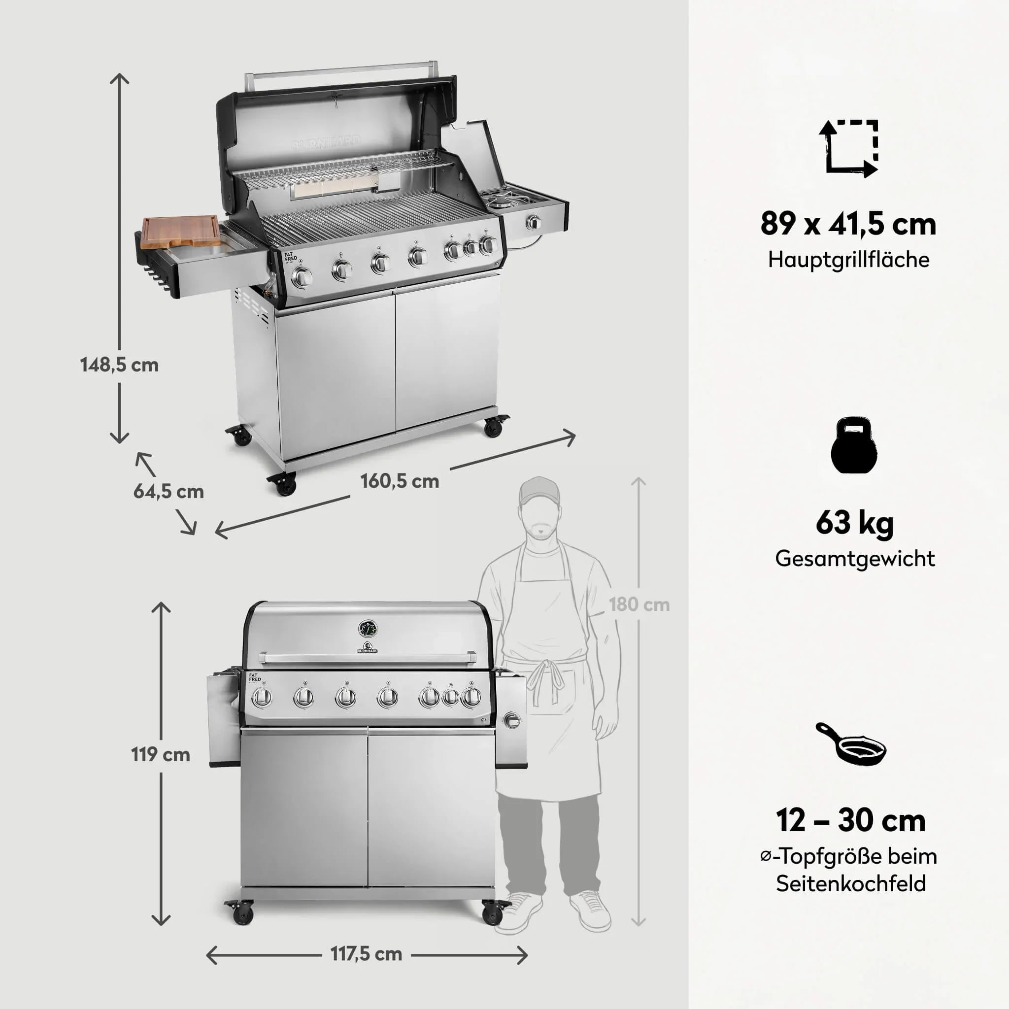 Burnhard Fat FRED Deluxe Gasgrill 6 - Brenner Edelstahl mit Edelstahlrost Series 4 - Grillstar.deBurnhard Fat FRED Deluxe Gasgrill 6 - Brenner Edelstahl mit Edelstahlrost Series 4BurnhardGrillstar.de