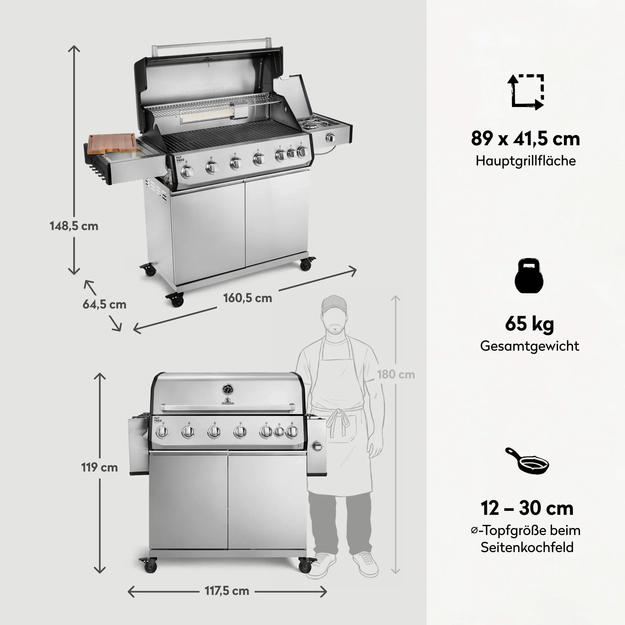 Burnhard Fat FRED Deluxe Gasgrill 6 - Brenner Edelstahl mit Gusseisenrost Series 4 - Grillstar.deBurnhard Fat FRED Deluxe Gasgrill 6 - Brenner Edelstahl mit Gusseisenrost Series 4BurnhardGrillstar.de