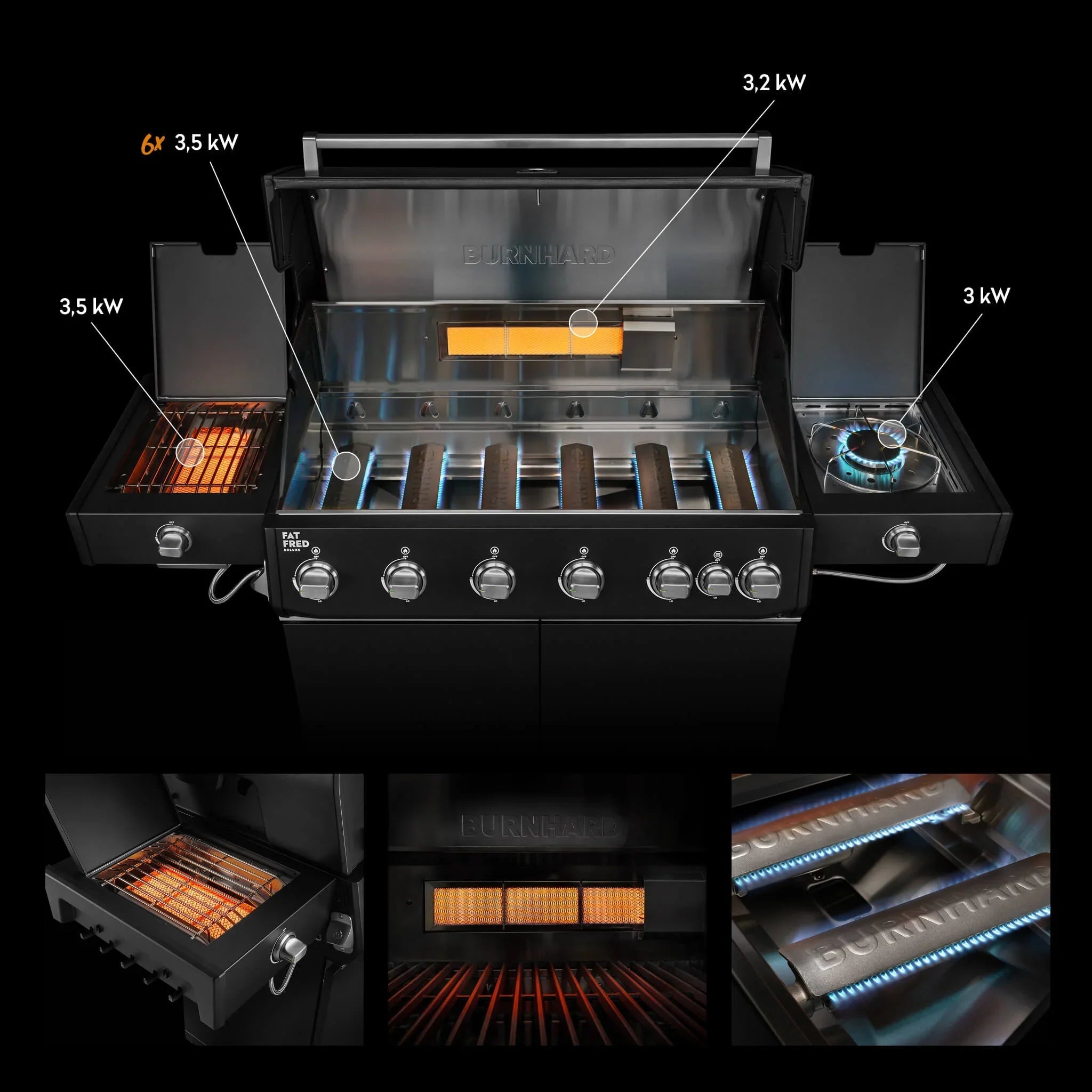 Burnhard Fat FRED Deluxe+ Gasgrill Black Edition 6 - Brenner mit Edelstahlrost (Series 4) - Grillstar.deBurnhard Fat FRED Deluxe+ Gasgrill Black Edition 6 - Brenner mit Edelstahlrost (Series 4)BurnhardGrillstar.de