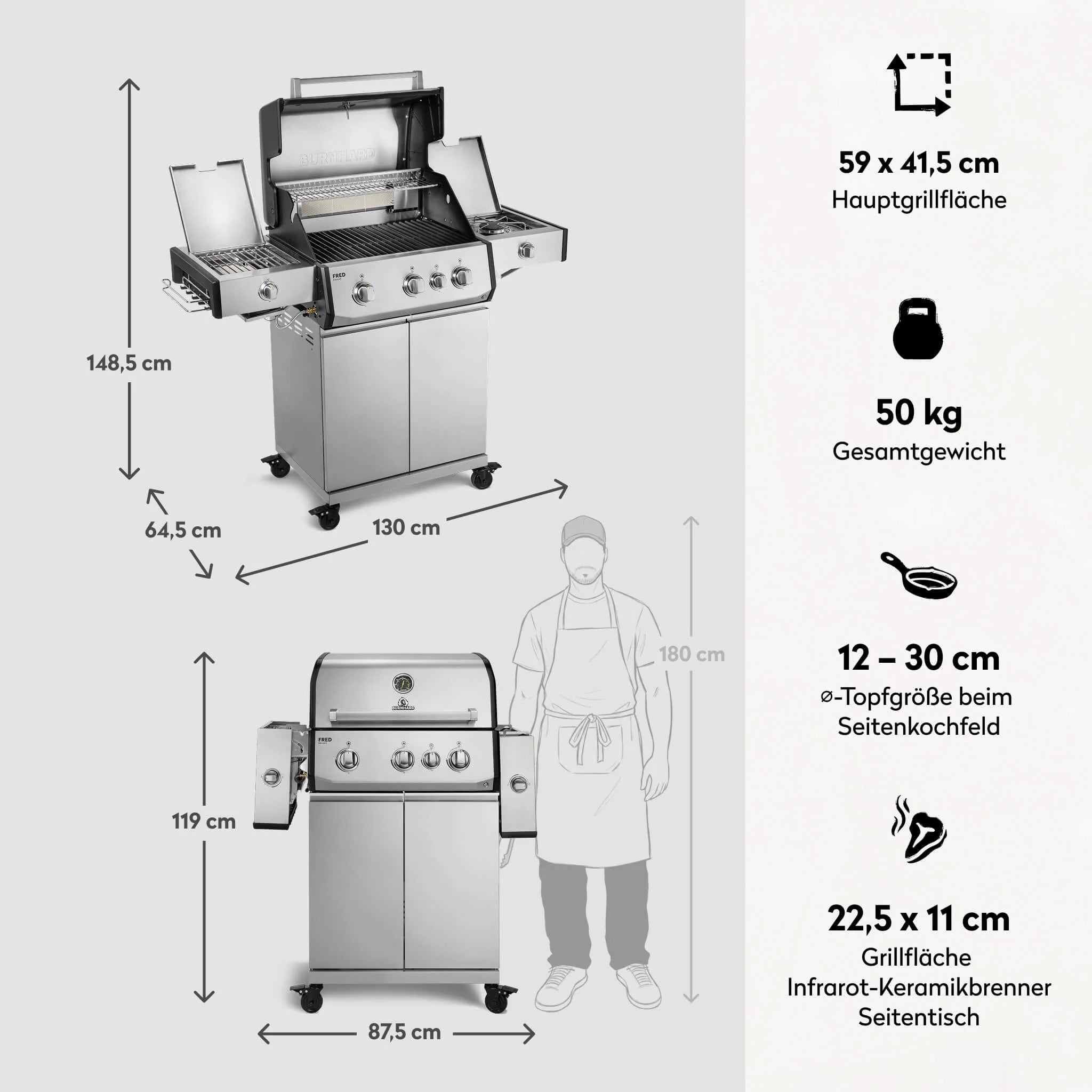 Burnhard FRED Deluxe+ Edelstahl mit Gussrosten (Series 4) - Grillstar.deBurnhard FRED Deluxe+ Edelstahl mit Gussrosten (Series 4)GrillBurnhardGrillstar.de