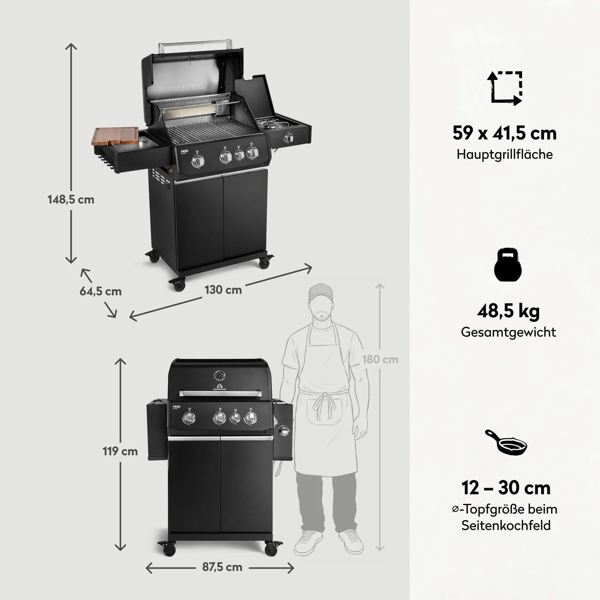 Burnhard FRED Deluxe Gasgrill 3 - Brenner Black Edition mit Edelstahlrost Series 4 - Grillstar.deBurnhard FRED Deluxe Gasgrill 3 - Brenner Black Edition mit Edelstahlrost Series 4BurnhardGrillstar.de