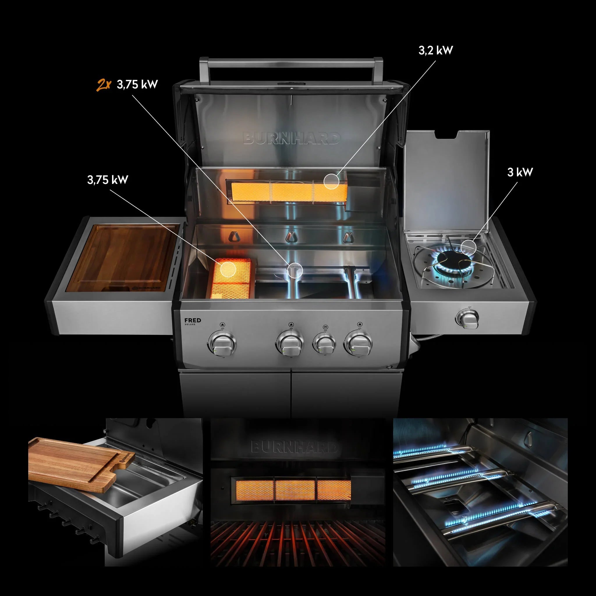 Burnhard FRED Deluxe Gasgrill 3 - Brenner Edelstahl mit Gusseisenrost Series 4 - Grillstar.deBurnhard FRED Deluxe Gasgrill 3 - Brenner Edelstahl mit Gusseisenrost Series 4BurnhardGrillstar.de