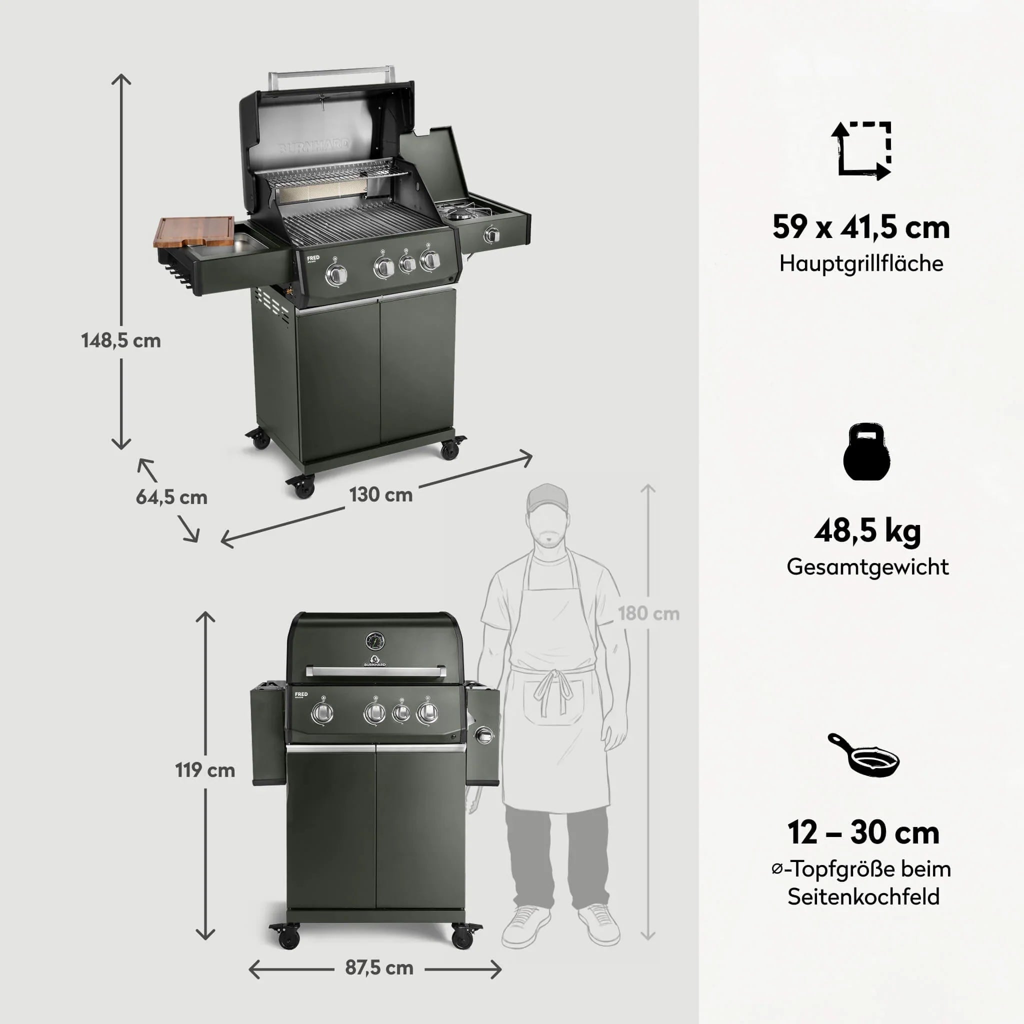 Burnhard FRED Deluxe Gasgrill 3 - Brenner Green Edition mit Edelstahlrost Series 4 - Grillstar.deBurnhard FRED Deluxe Gasgrill 3 - Brenner Green Edition mit Edelstahlrost Series 4BurnhardGrillstar.de