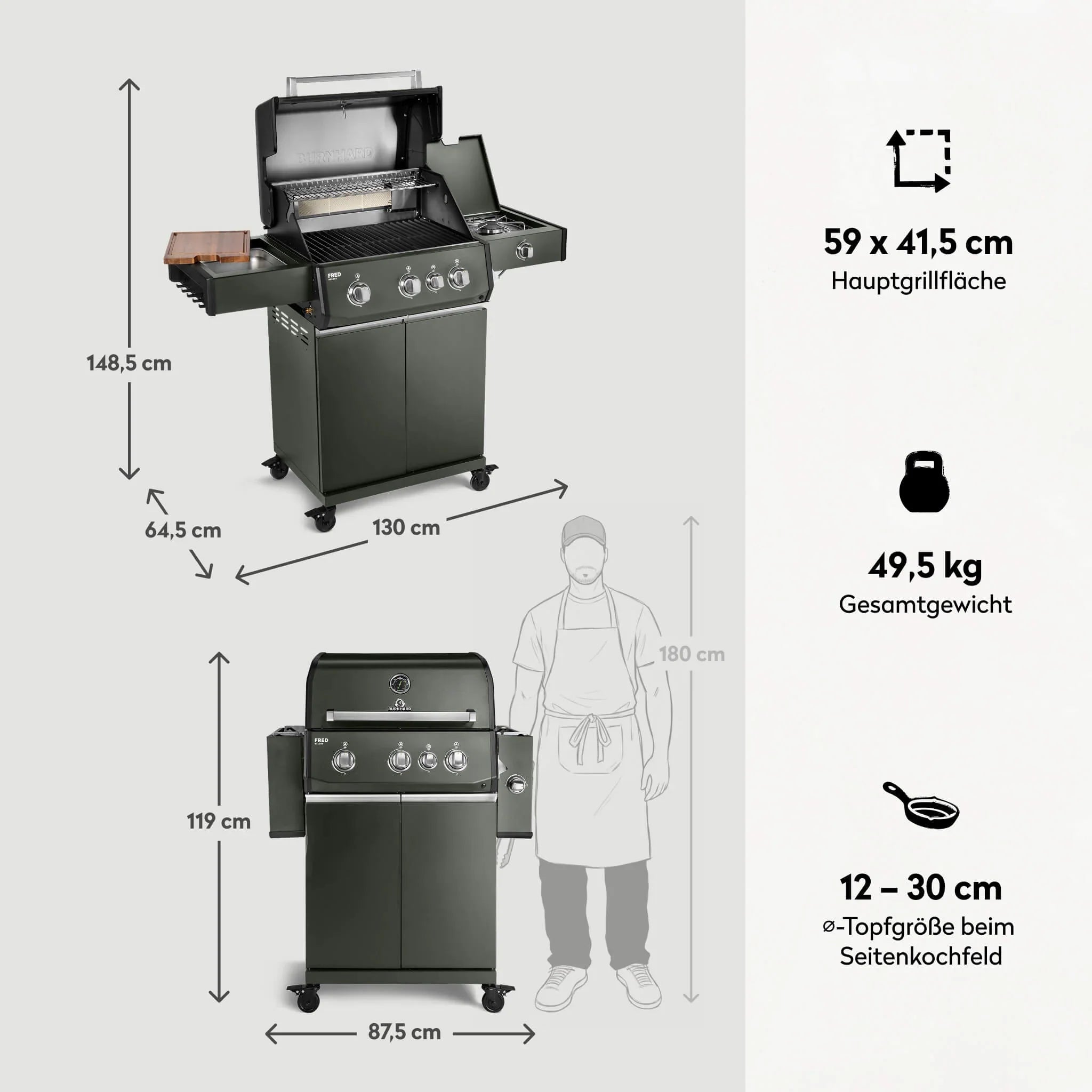Burnhard FRED Deluxe Gasgrill 3 - Brenner Green Edition mit Gusseisenrost Series 4 - Grillstar.deBurnhard FRED Deluxe Gasgrill 3 - Brenner Green Edition mit Gusseisenrost Series 4BurnhardGrillstar.de